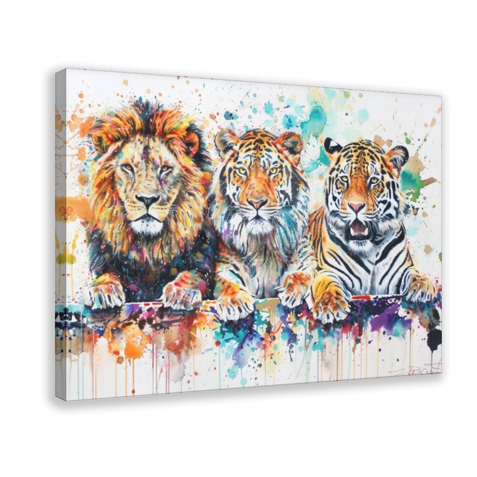 Pyberon Frame-Style Lions, Tigers, Leopards Canvas Poster For Bedroom Decor Gift