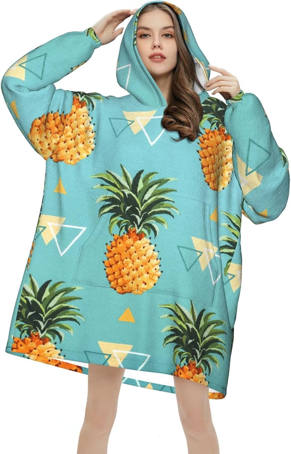 Tropical Fruit Pineappleprint Oversized Hoodie Blanket, Super Soft Warm Comfortable Hoodie, Wearable Blanket Adult