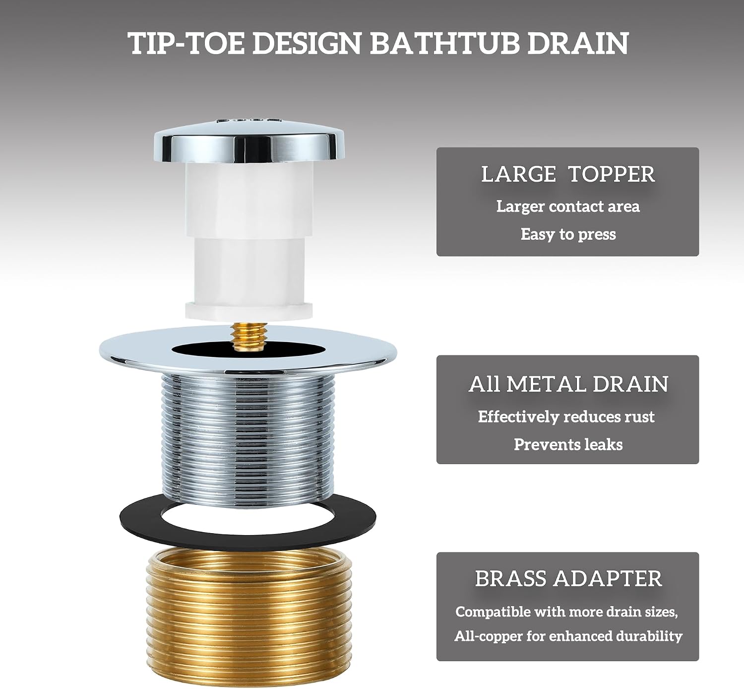Toe-tap Bathtub Drian Set, Pop-up Tub Trim with Single Hole | Overflow Faceplate, Universal Assemble Replacement Kit with Coarse Thread Additonal Adapter Ring, Chrome