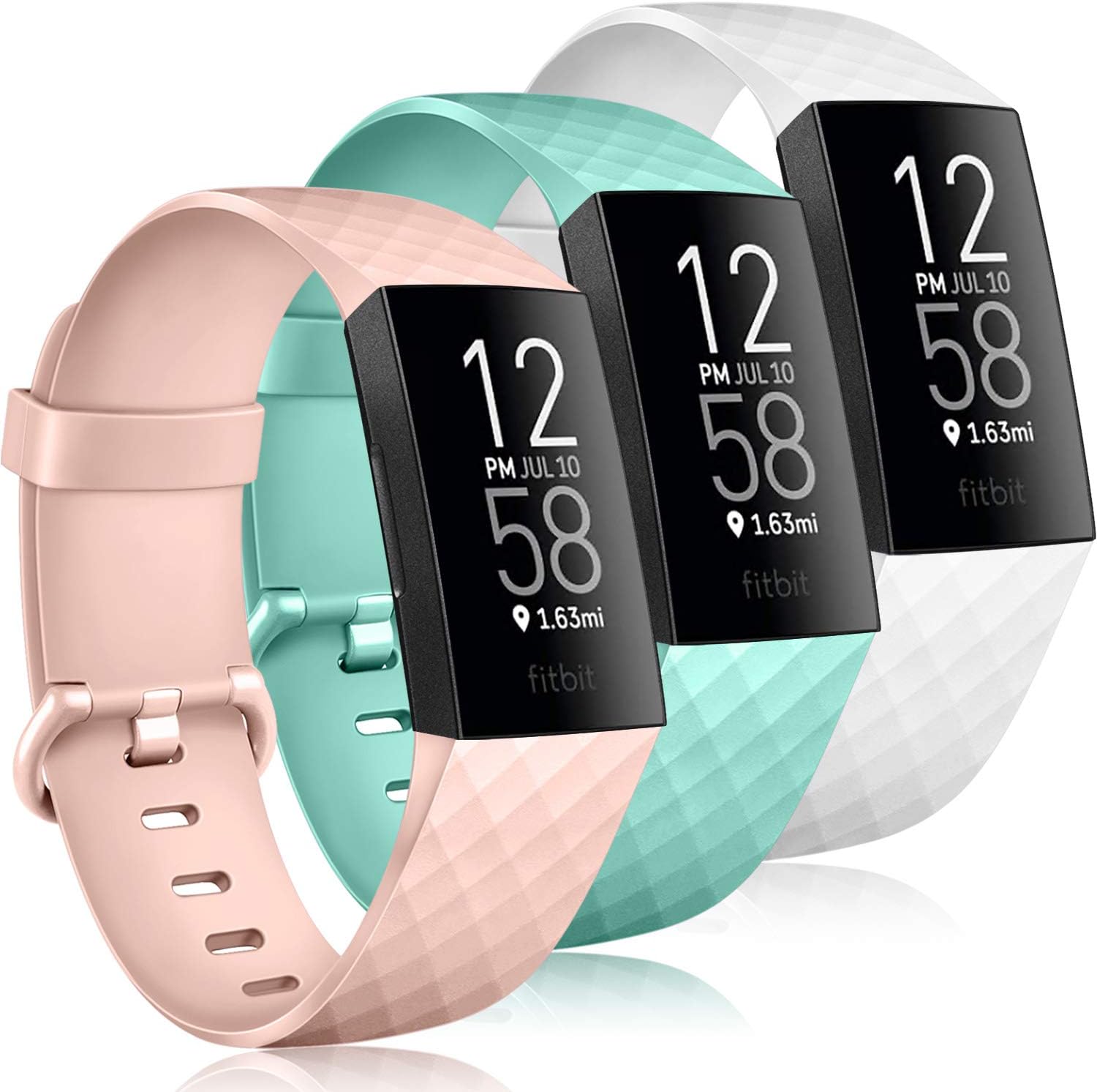 [6 Pack] Silicone Bands Compatible with Fitbit Charge 4 / Fitbit Charge 3, Replacement Fitness Sport Wristbands for Women Men (Small, Pink, Mine Green, White)