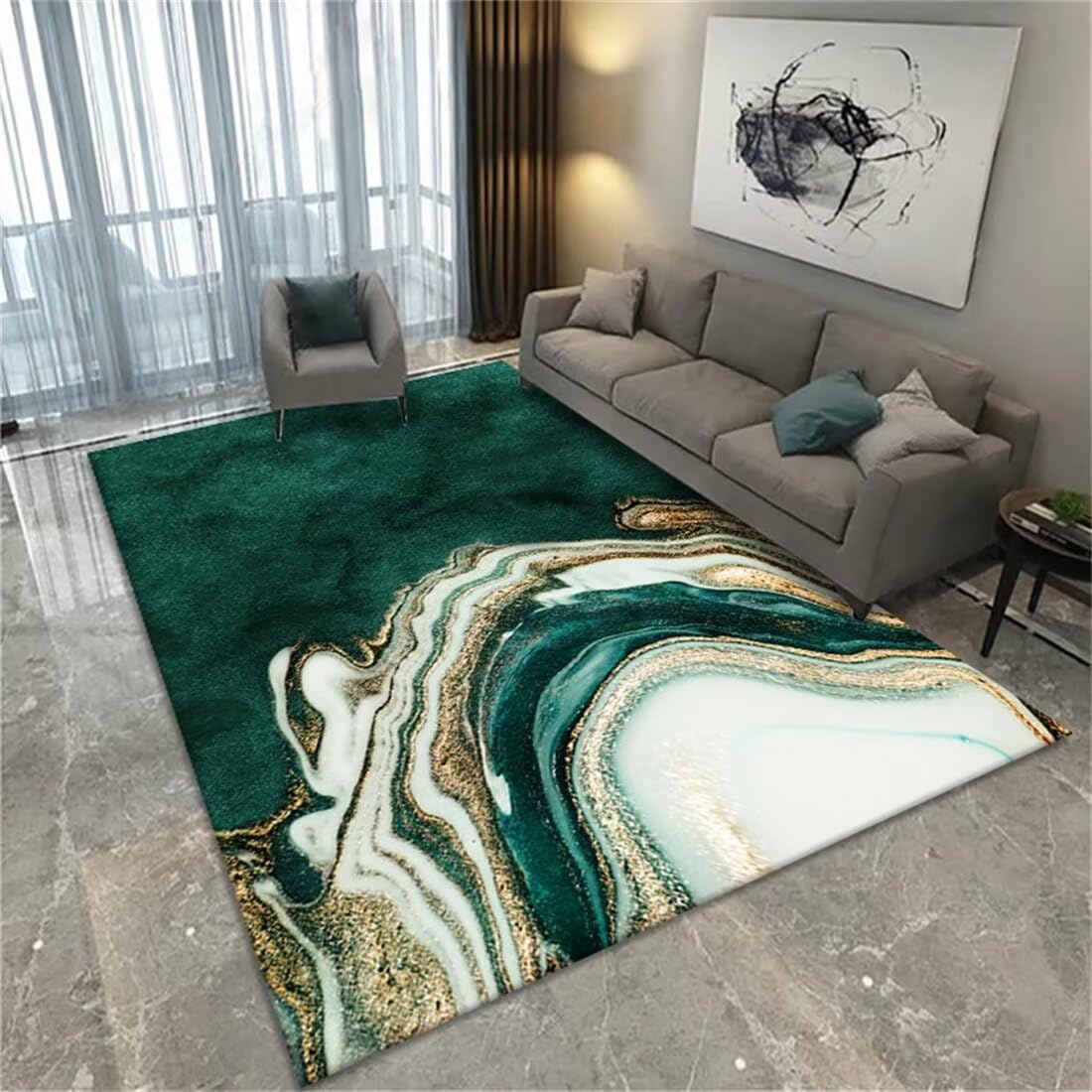 Tapis lavable machine enfant fille garçon vert jaune 120x200cm