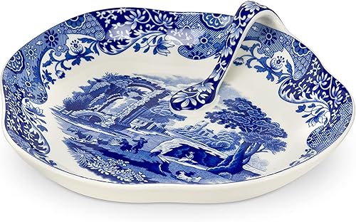 Miniatura 2 de Spode Bandeja de servir con mango italiano azul  Bandeja para servir guarniciones, ensaladas y pastas  Porcelana  Mide 8 pulgadas  Apto para