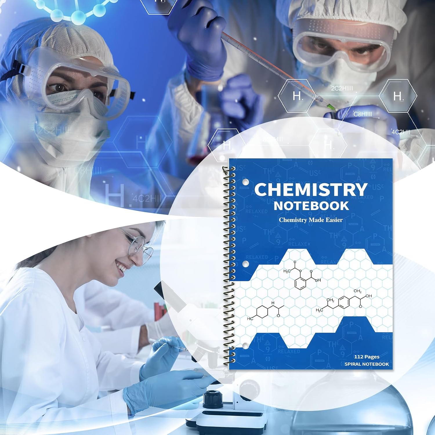 Kolldenn 2 Pcs Organic Biochemistry Spiral Notebook Hexagonal Graph Paper Notebook Chemistry Notebook 8-1/2 x 11 for Drawing Organic Chemistry Structures 3 Hole Punched 112 Pages image 3