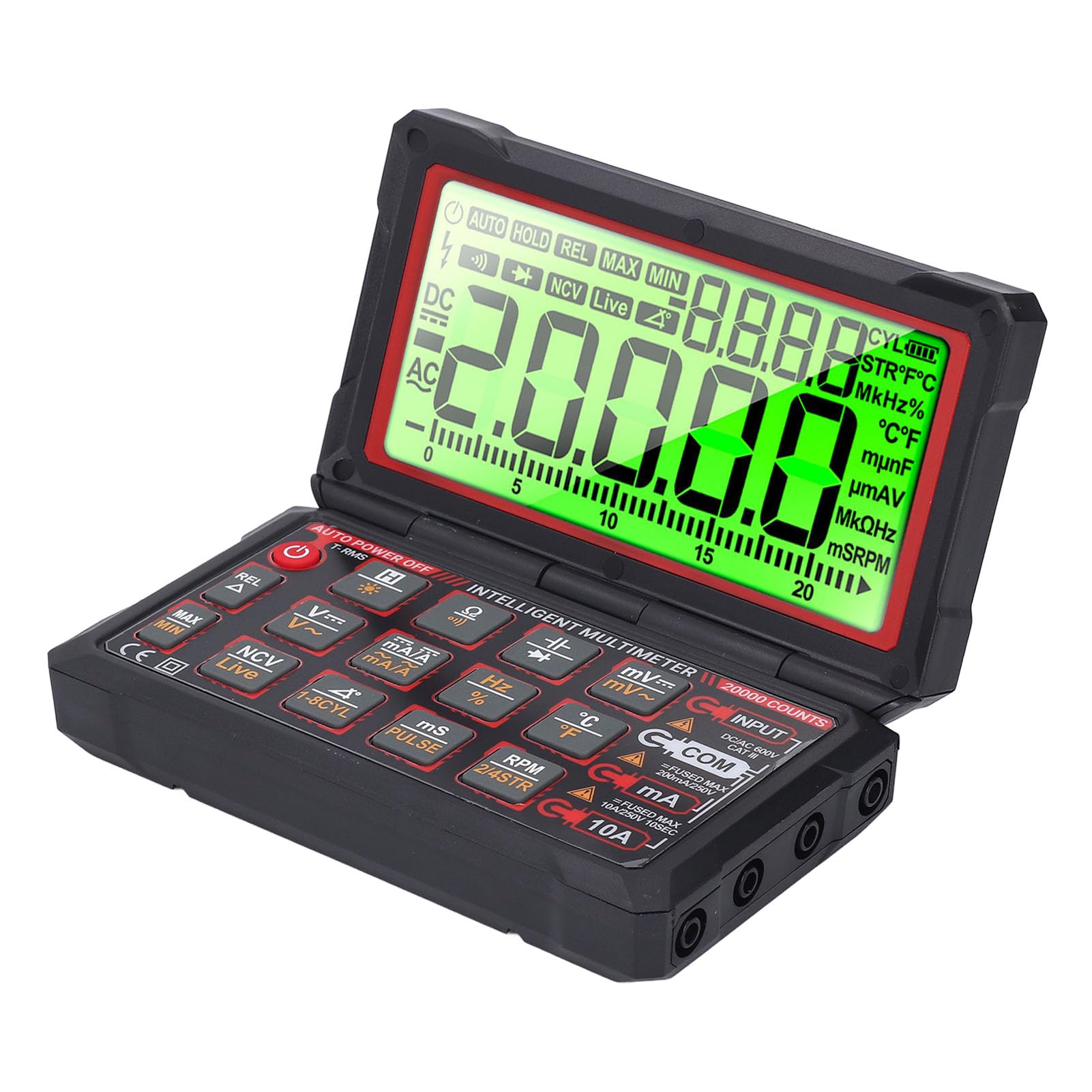 FTVOGUE Digitales Multimeter, Drehzahlmesser, Drehzahlmesser mit NCV-180°-Flip-Display, Wiederaufladbar über USB für die Diagnose von Kfz-Reparaturen