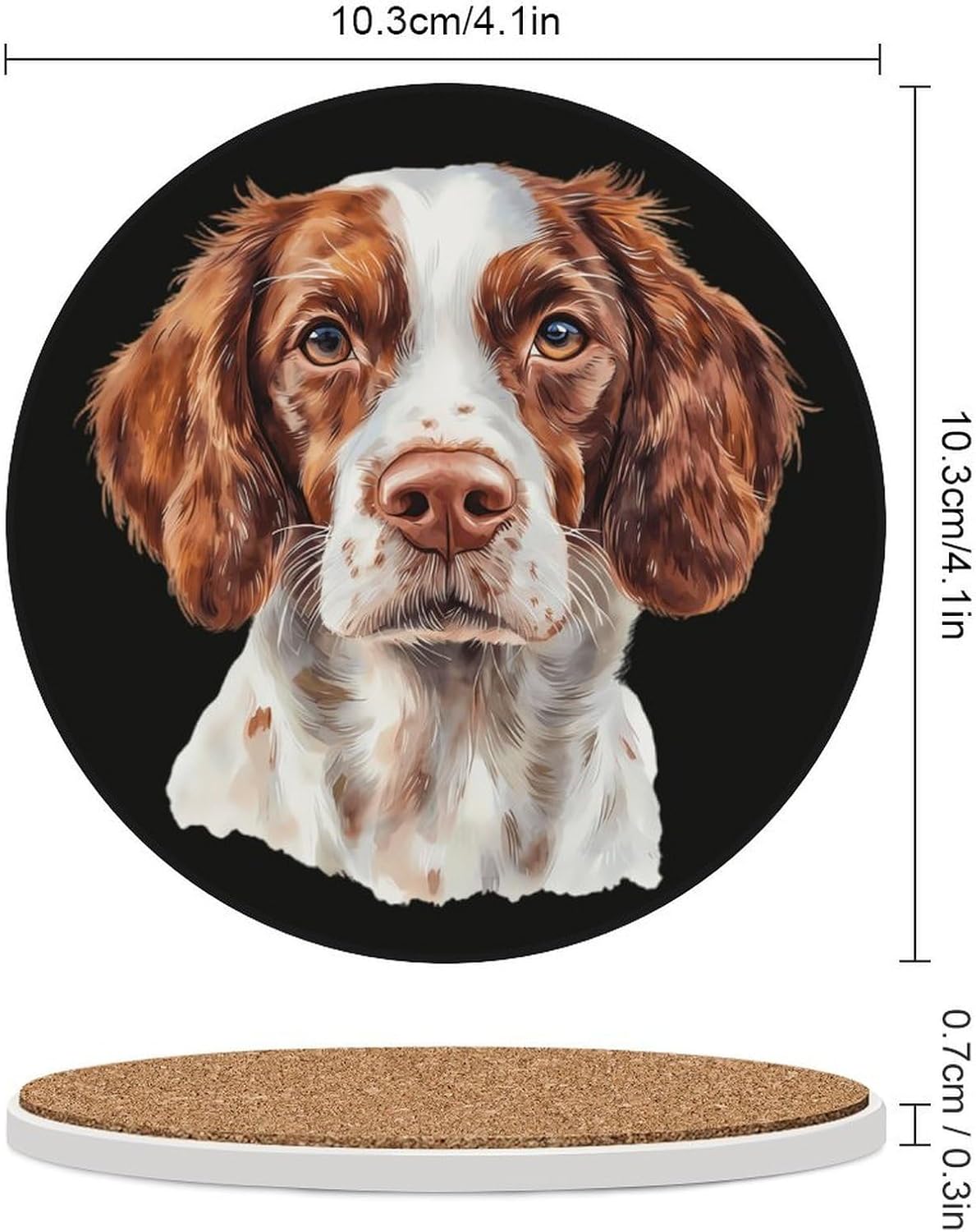 Brittany Spaniel Dog Funny Round Ceramic Coasters for Drink Absorbent Cup Holders Tabletop Protection