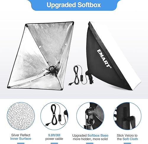 Miniatura 3 de EMART Softbox Kit de iluminación para fotografía, kit de iluminación profesional de 20 x 28 pulgadas con bombillas LED de 6500 K, luces de estudio