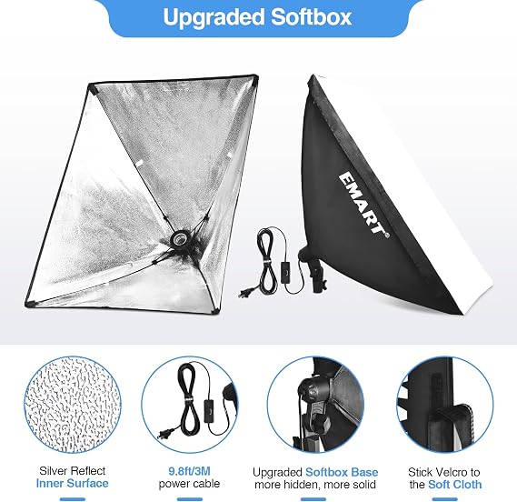 EMART Softbox Photography Lighting Kit, 20x28 Professional Softbox Lighting Kit with 6500K LED Bulbs, Studio Lights for Photography, Video Recording, Live Streaming, Portraits Shooting, Podcast