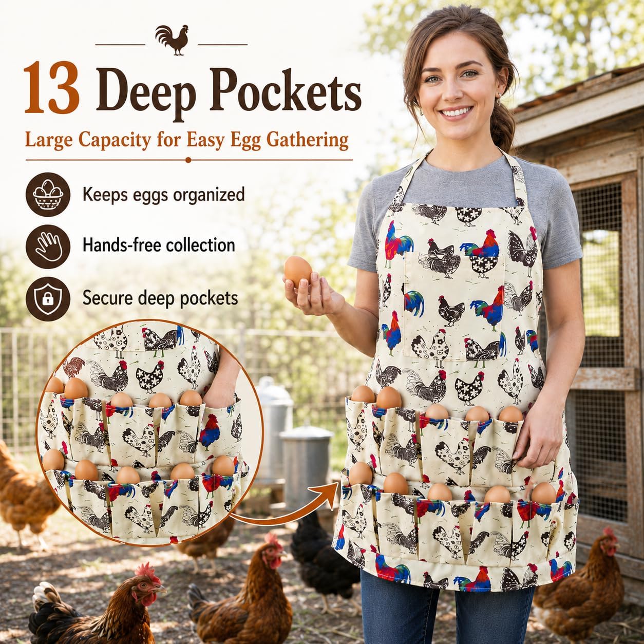 2 pack Egg Apron, Egg Collecting Apron for Chicken Duck Goose Eggs, with 13 Pockets Chicken Egg Apron for Women&Men thumbnail