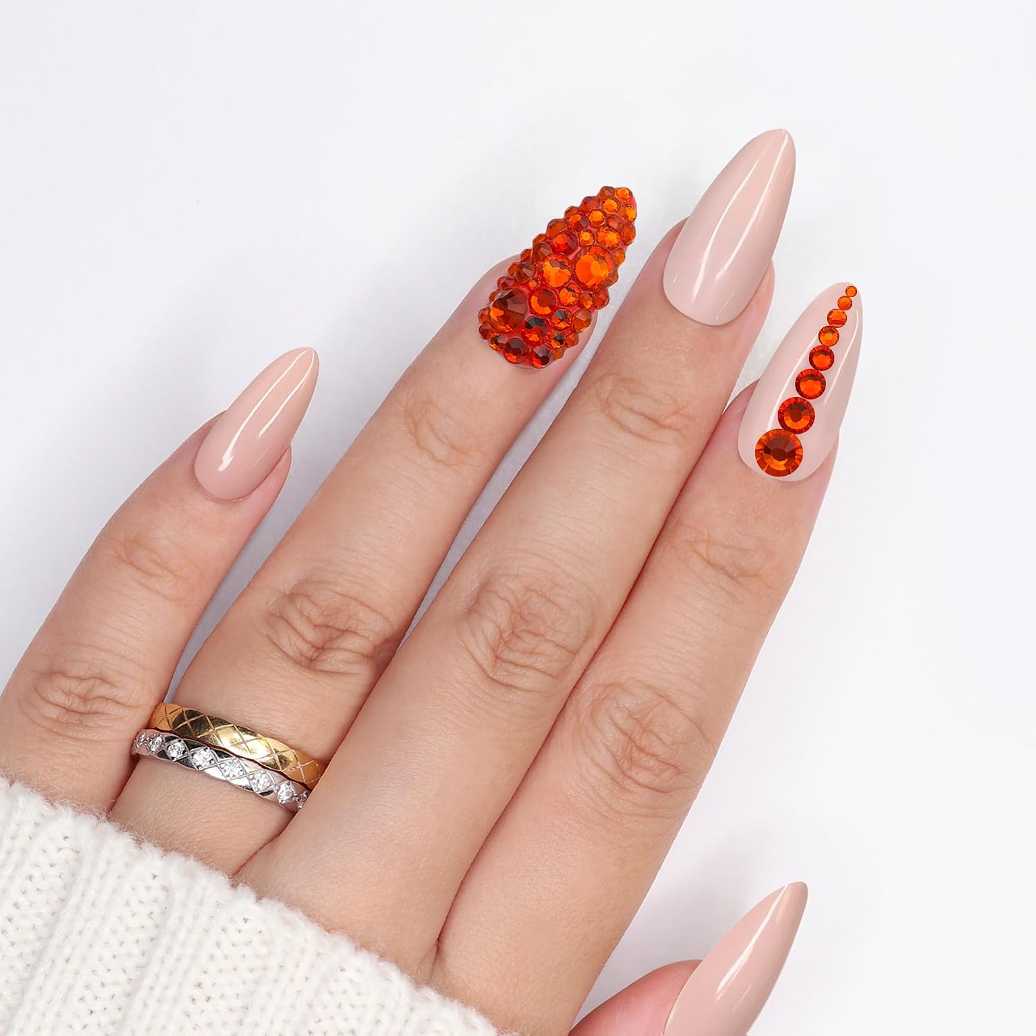 Daily Charme Twinkle Twinkle Round Flatback Crystal Rhinestone for Nail Art (Tangerine), 1440 PCS No-Hotfix, (1.4 mm - 4.7 mm), DIY and Salon