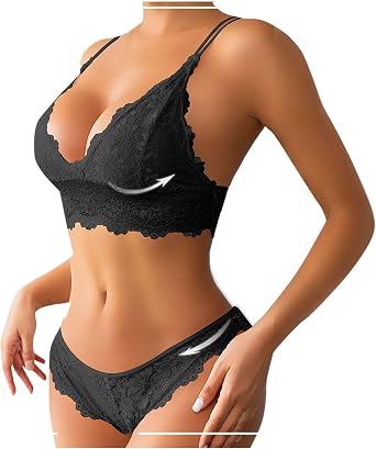 YRAETENM Lingerie Set for Women Lace Bra and Panty Sets Sexy Underwear Bralettes 2 Piece Exotic Lingerie Sets Nightwear