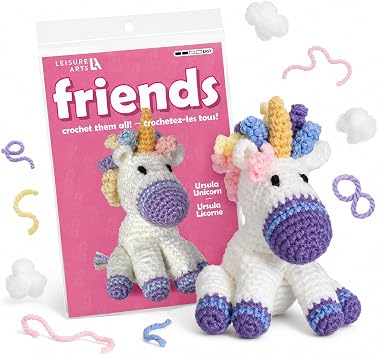 LEISURE ARTS - Crochet Kits, Friends Ursula Unicorn, 3", Crochet Kit for Beginners, Complete Kit, Animal Kits, Animal Kit, DIY Amigurumi Kits