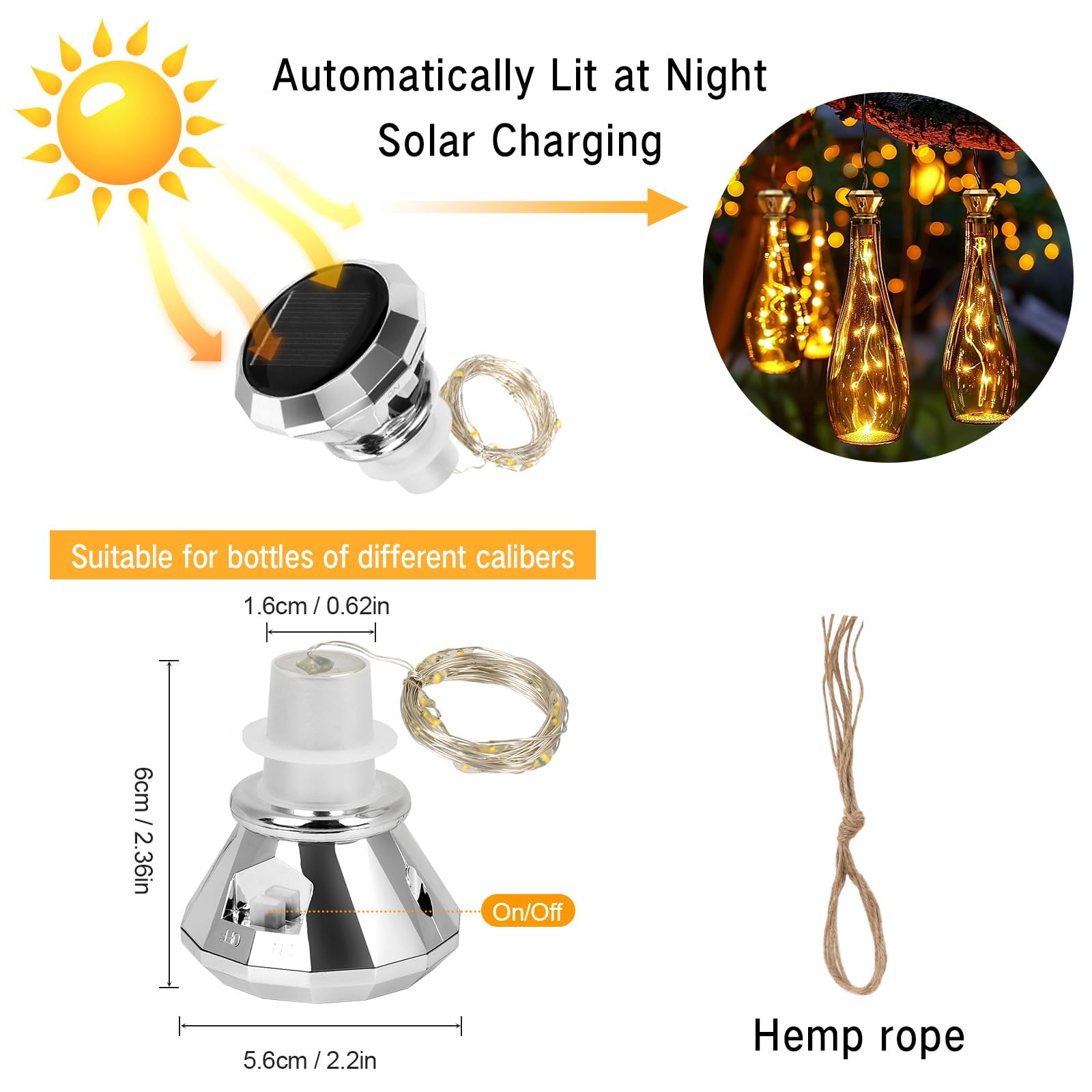 LAMPADA LED A TAPPO PER BOTTIGLIE, RICARICABILE USB (Nuovo E Nell - Foto 10