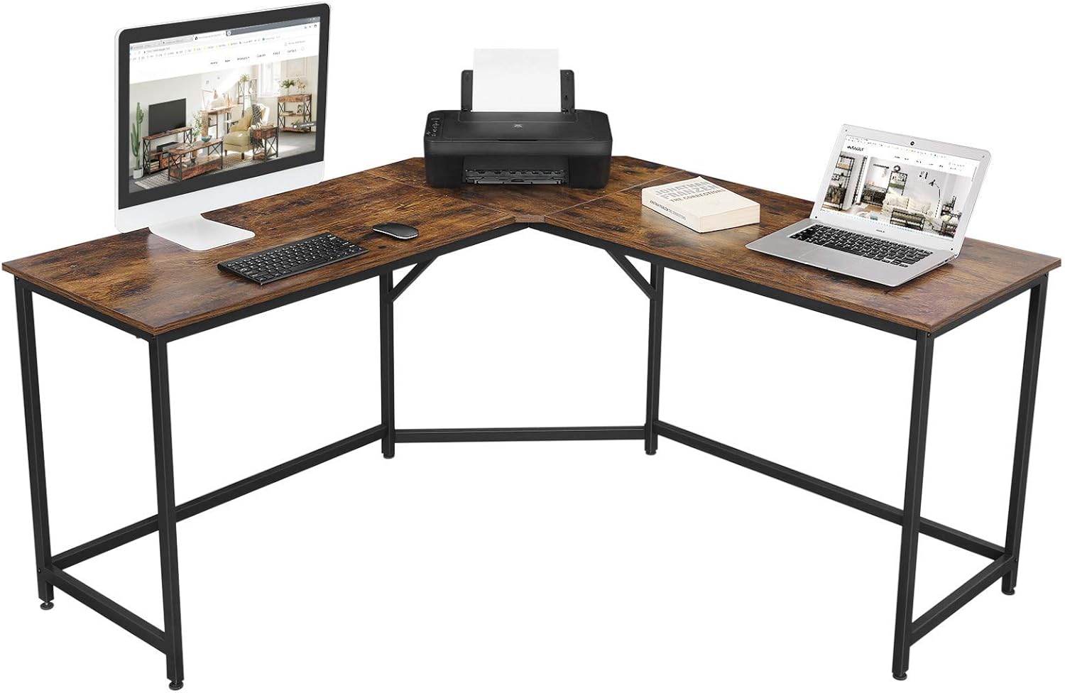 VASAGLE L-Shaped Computer Desk, 58-Inch Corner Desk for Study, Home Office Writing Workstation, Gaming Table, Space-Saving, Easy Assembly, Industrial Design, Rustic Brown and Black ULWD73X : Home & Kitchen