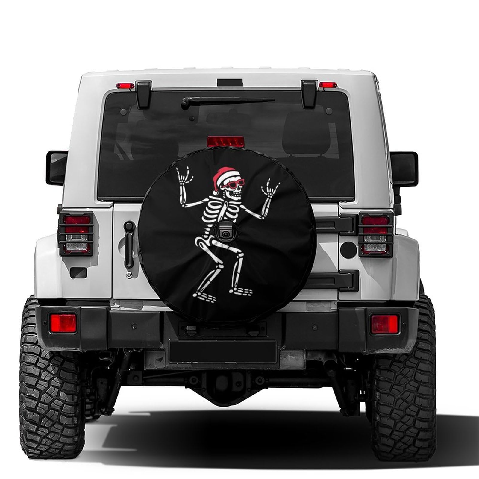 Foruidea Funny Christmas Hat Skull Skeleton Spare Tire Cover with Backup Camera Hole Wheel Tire Cover Fit Trailer, RV, SUV and Many Vehicle 15inch