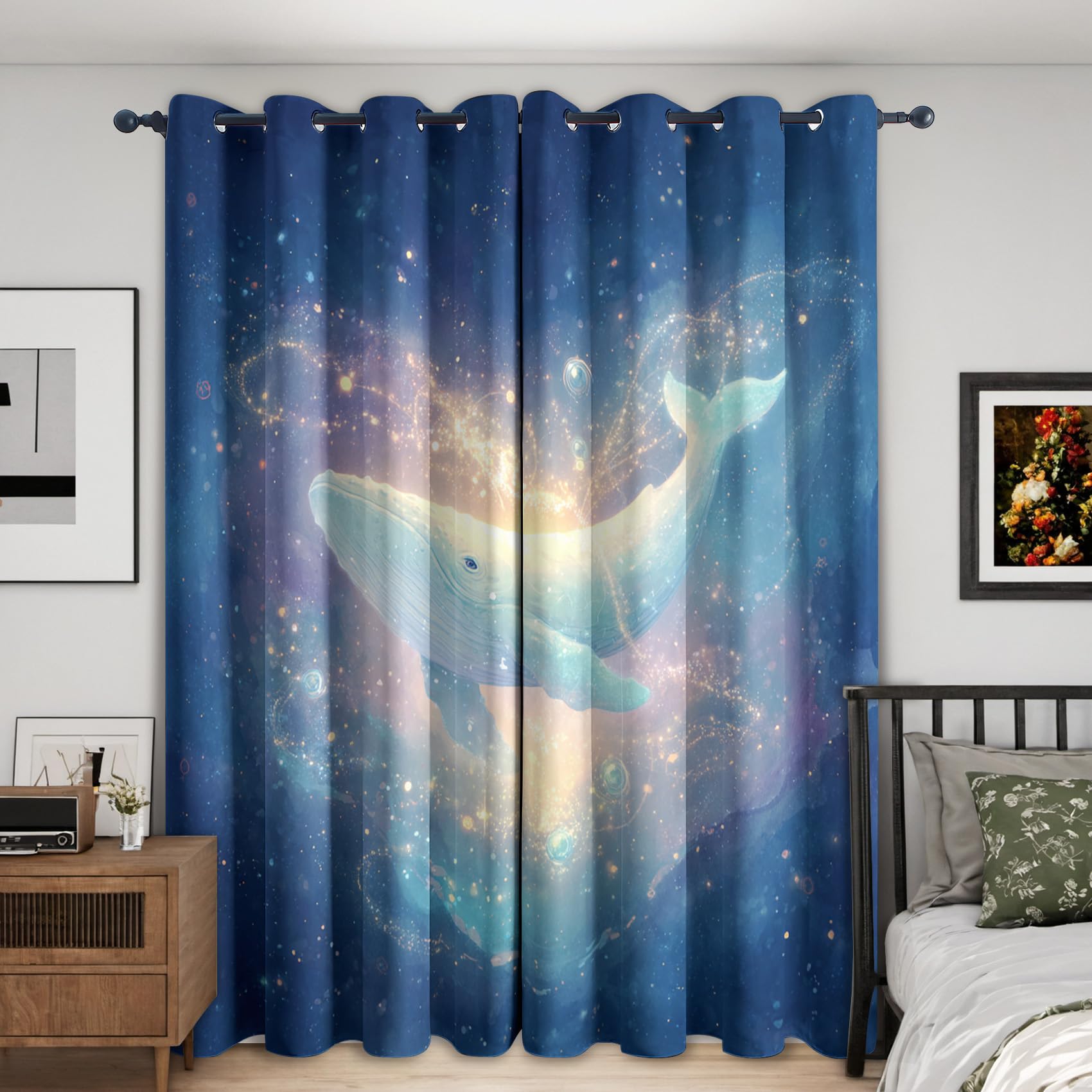 Wal Vorhang Mit ösen Blickdicht, Kinder Meerestiere Vorhänge Schlafzimmer Wohnzimmer Küche 110 x 215 cm Lang, Übergardinen Innen Verdunklungsvorhänge
