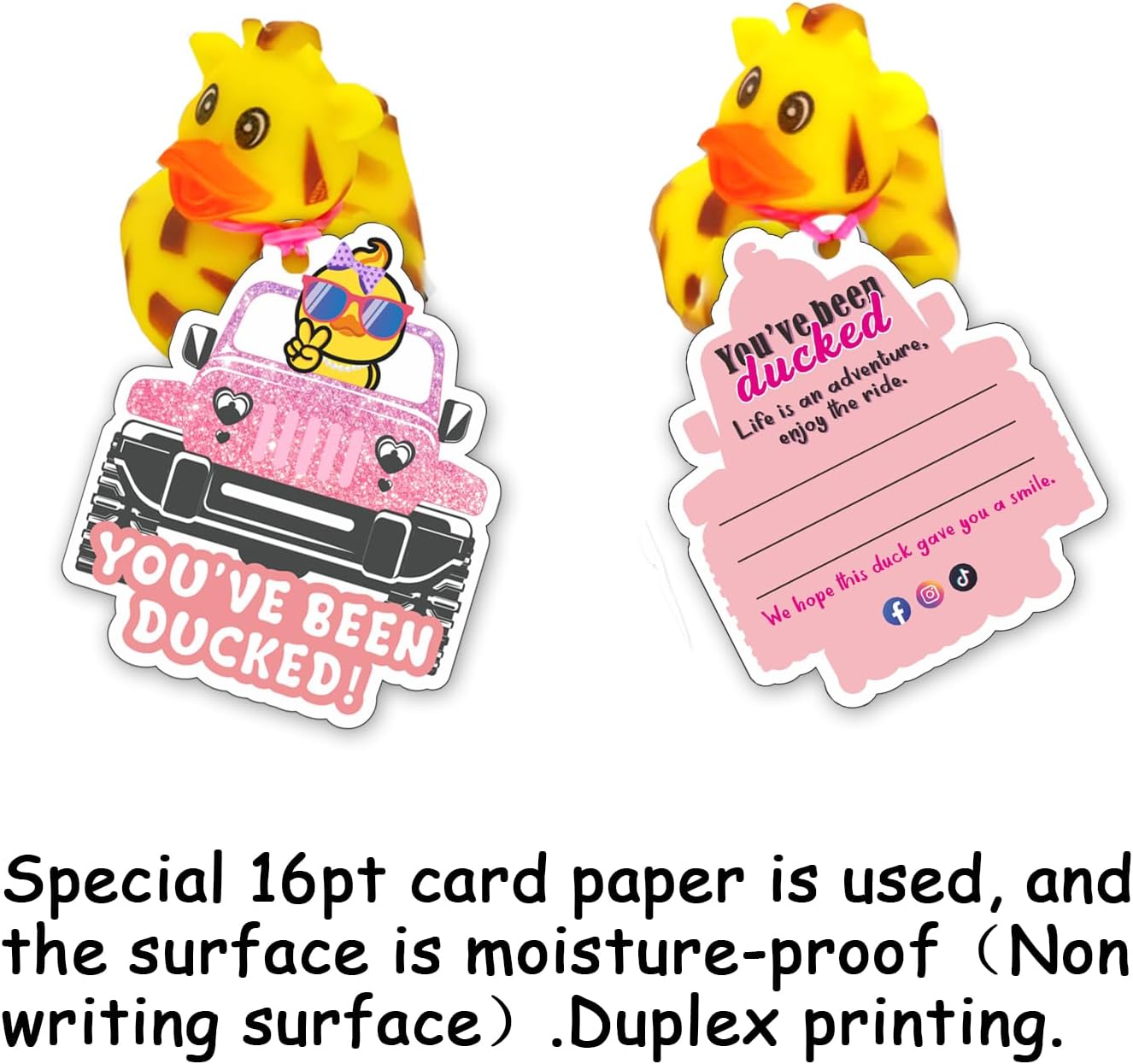 You've Been Ducked, Cute Duck Tags Game Card, 35 Pack 3 x 2.4inch, with Round Hole and 50 Rubber Bands, Duck Design and SUV Car (Glitter Pink Design) thumbnail