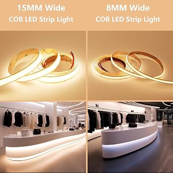 BENLUN 24V 15MM Wide COB LED Strip Light 32.8ft (2 Rolls of 16.4ft), 3000K Warm White Super Bright 25W/M 2750LM/M CRI 92 LED Tape Lights with Power Supply for Living Room Commercial