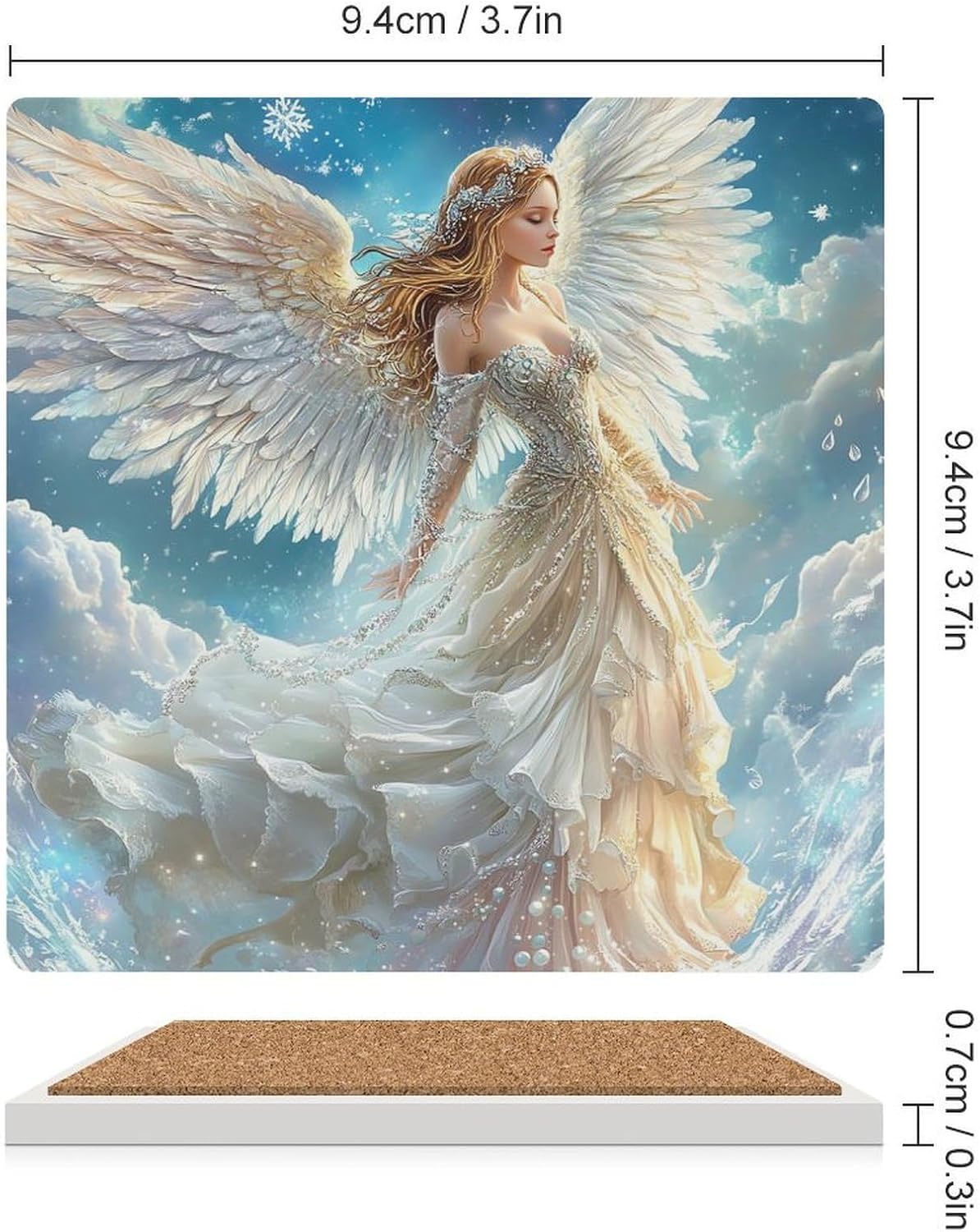 Angel Wings Ceramic Coasters Set Square Drink Coasters Table Coaster for Kitchen Desktop Decor