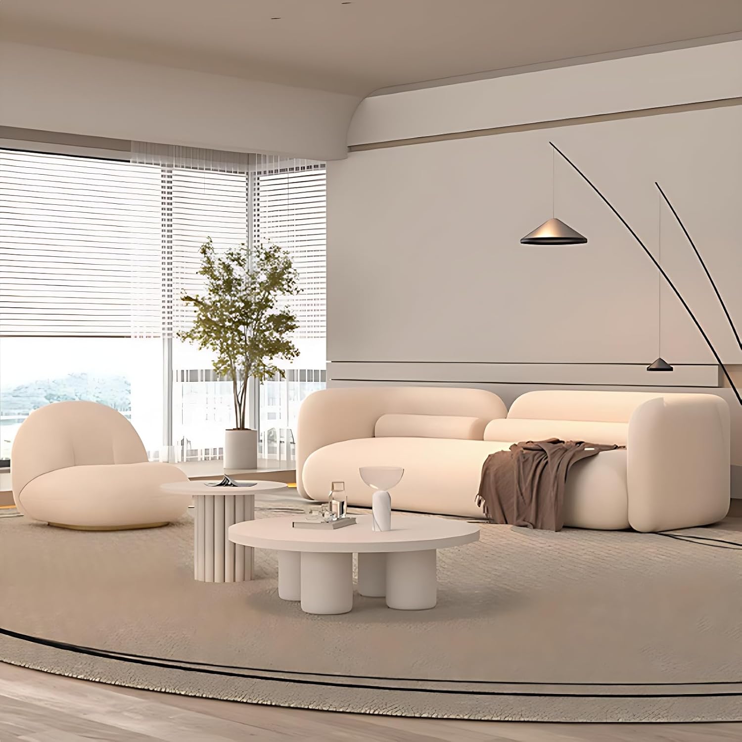 Couch Sets - Modern Sectional Couches for Living Room, Modern Sectional Sofa Set with Coffee Table for Living Room, Lounge & Reception Areas (Sofa+White Chair,95IN)