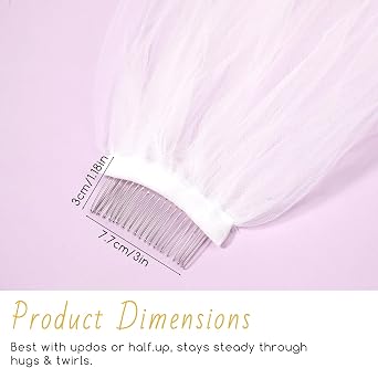 White Wedding Bridal Veil with Metal Comb, 1 Tier Floral Edge Bridal Tulle Veil, Lace Bride Wedding Veil for Bachelorette Party Bridal Shower Flower Girl