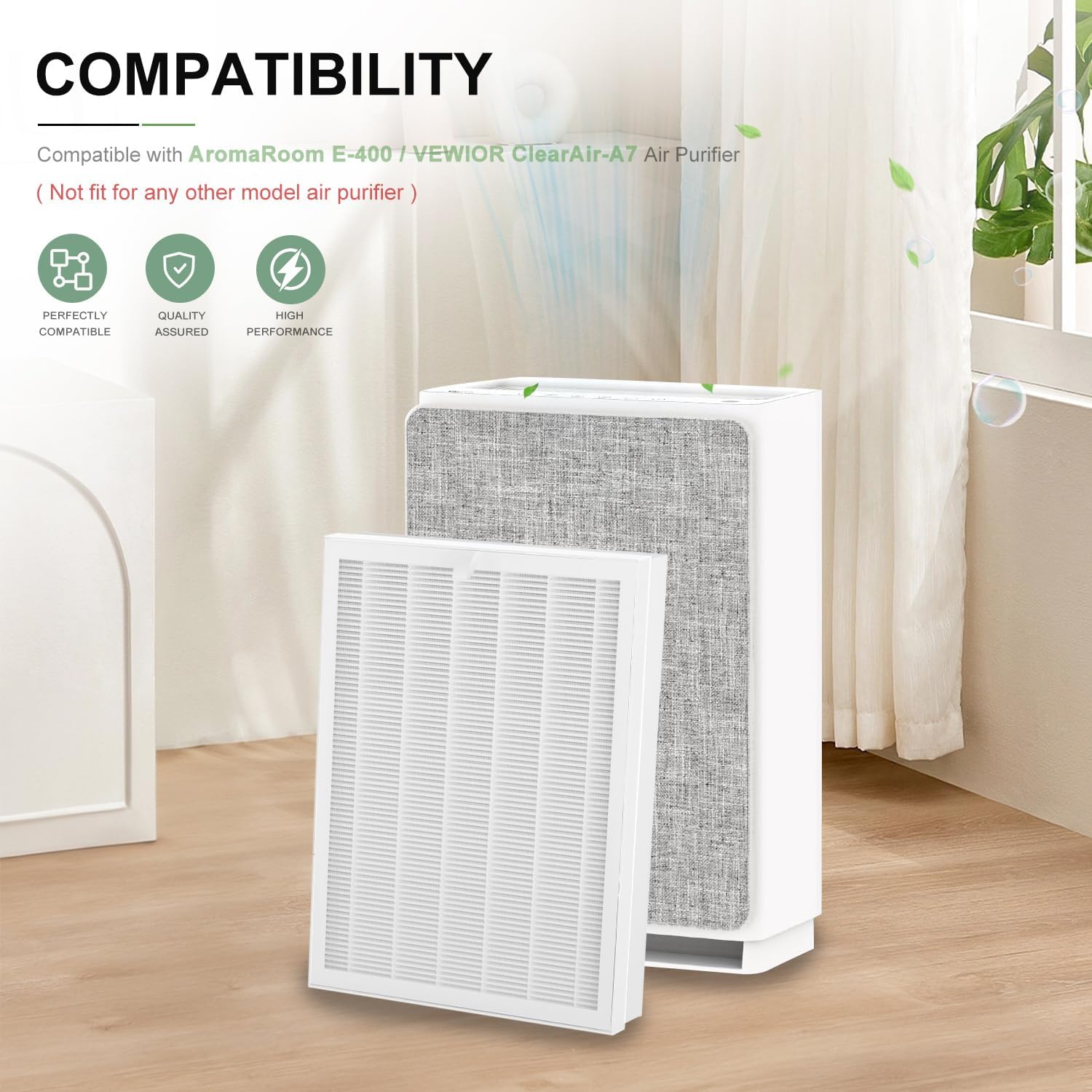 2Pack ClearAir-A7 Filter & E-400 Filter, Compatible with VEWIOR ClearAir-A7 H14 Purifier ＆ AromaRoom E-400 H14 True HEPA Purifier, 3-Stage True Hepa with Efficiency Activated Carbon - Image 2