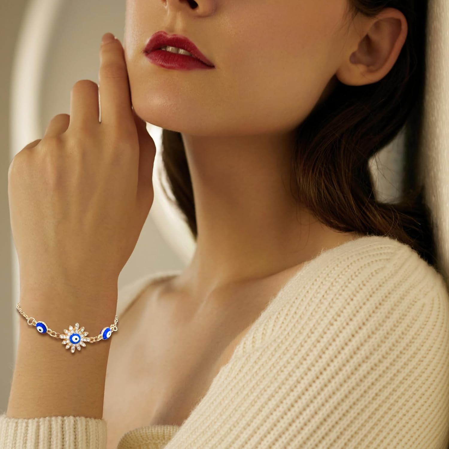 14k Gold Evil Eye Bracelets for Women,Adjustment Dainty Gold Protection Bracelets Blue Evil Eye Sparkle Rhinestone Bring Luck Prosperity - Image 6