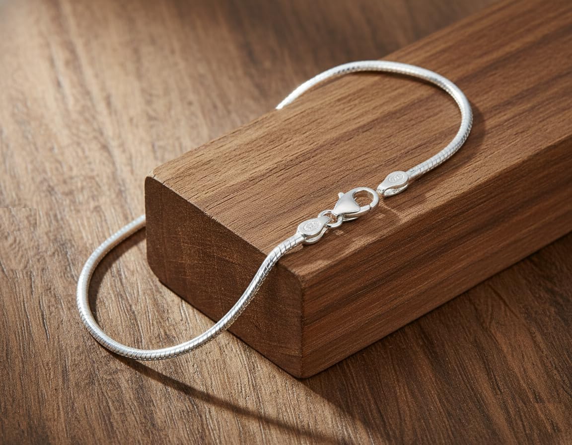 925 Sterling Silver Snake Chain Bracelet – 8 Inch Classic Italian Style Smooth Link Bracelet for Women & Men Solid Silver Jewelry with Lobster Clasp