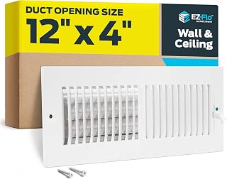 EZ-FLO 12 x 4 Inch (Duct Opening) Air Vent Cover for Wall or Ceiling, Two-Way Ventilation Register, Solid Steel HVAC Register Cover, White, 61611