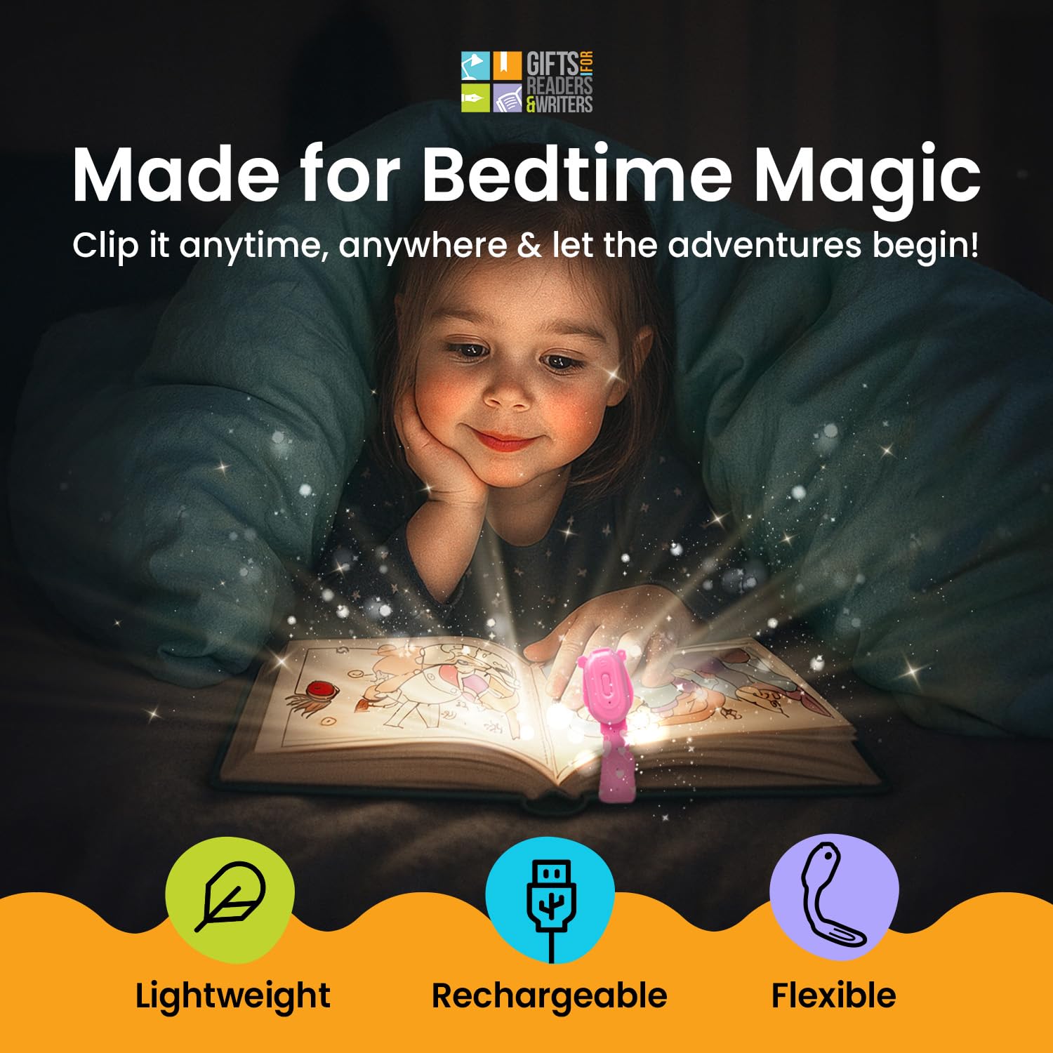 Luz de Lectura Recargable Flexilight | Marcador y Luz de Lectura 2 en 1 | Lámpara LED con Clip | Luz de Libro para Leer para Niños, Adultos | Accesorios Libros | Regalo Lectores