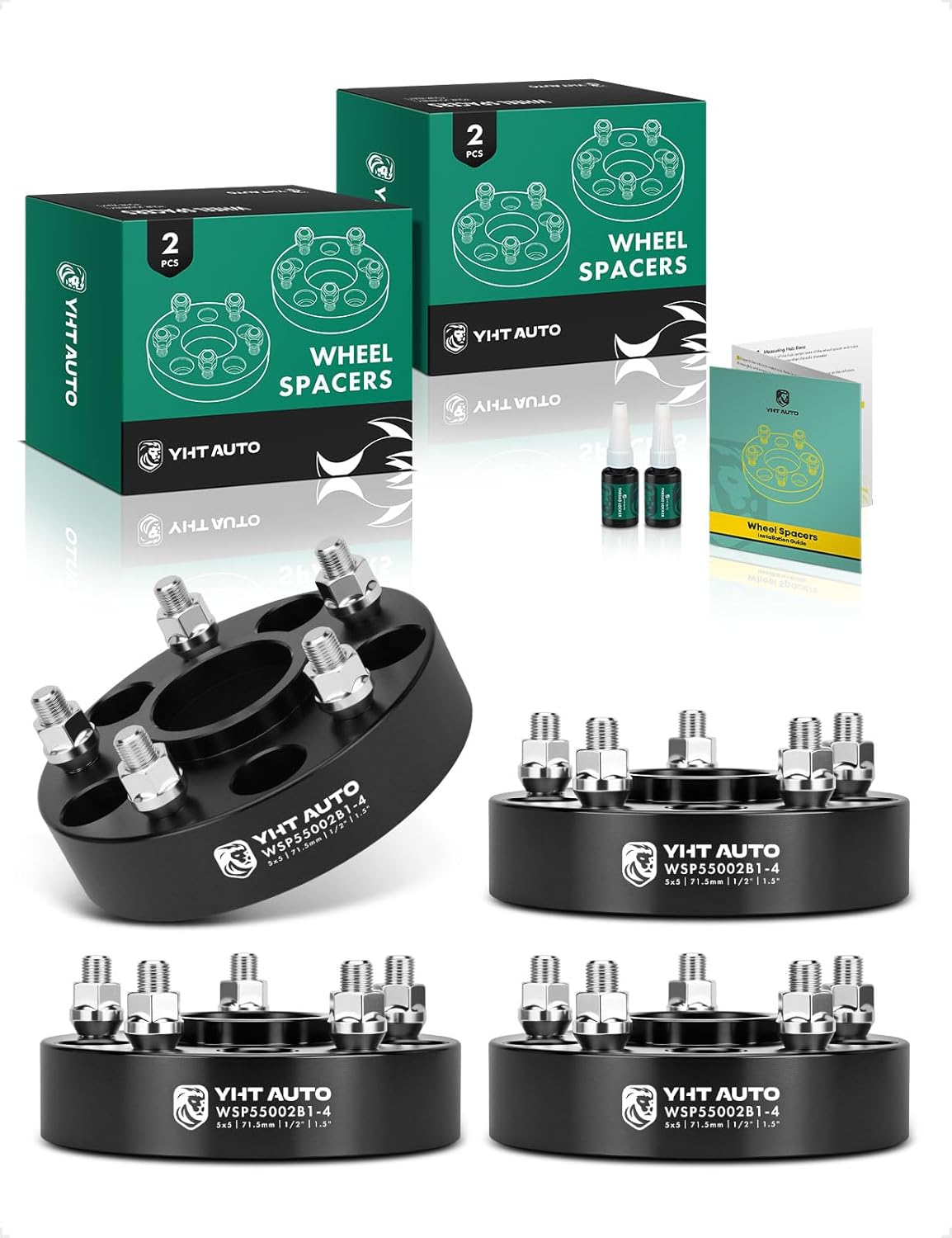 YHTAUTO 5x5 Wheel Spacers 1.5 Inch Fits 08-20 Dodge Journey & 99-18 Jeep JK WK WJ XK, 99-10 Grand Cherokee, 07-18 Wrangler, Commander 5x127 Hub Centric 5 Lug Tire Spacers, 1/2"-20 Studs, 71.5mm Bore