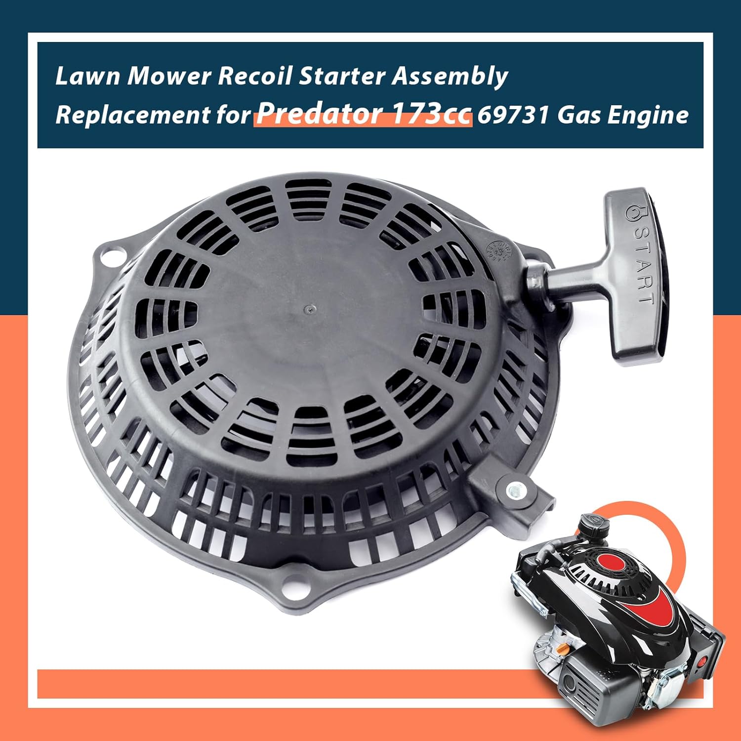 Lawn Mower Recoil Starter Replacement for Predator 173cc 5.5 HP 69731 Gas Engine with Pull Rope Replacement for Predator 173cc 5.5 HP 69731 Gas Engine