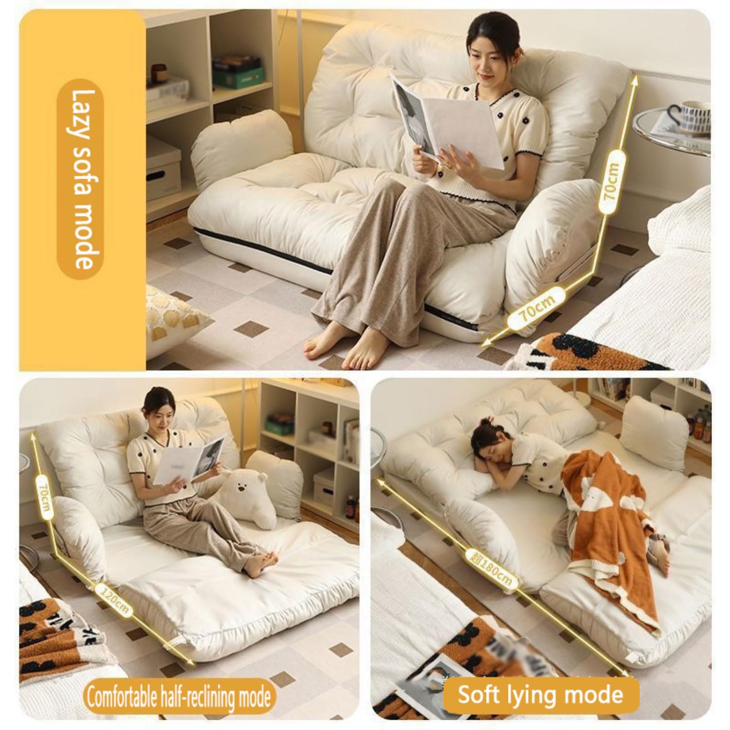 Loveseat Sofa rozkładana 4 w 1, składana sofa podłogowa kanapa z oparciem, rozkładana kanapa bez kości, składane krzesło do spania do salonu, nie wymaga montażu, sofa podłogowa, salon