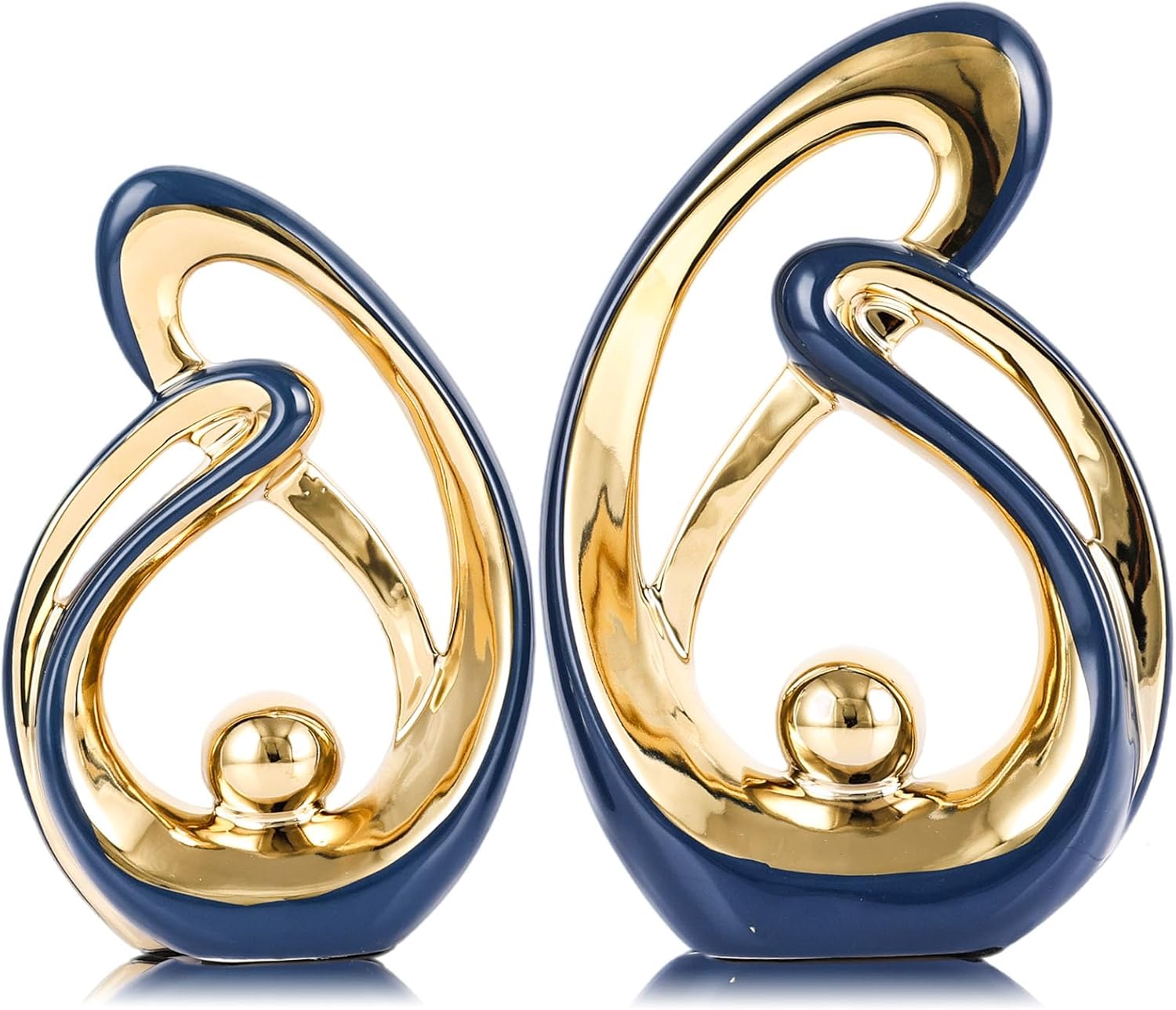 XMGZQ Home Decor Accent,Porcelain Art Mid Century Bookshelf Decorations,Gold Centerpieces for Tables,Abstract Ceramic Statue Sculpture for Coffee Table Mantel Tv Stand Centerpieces (Blue, Small)