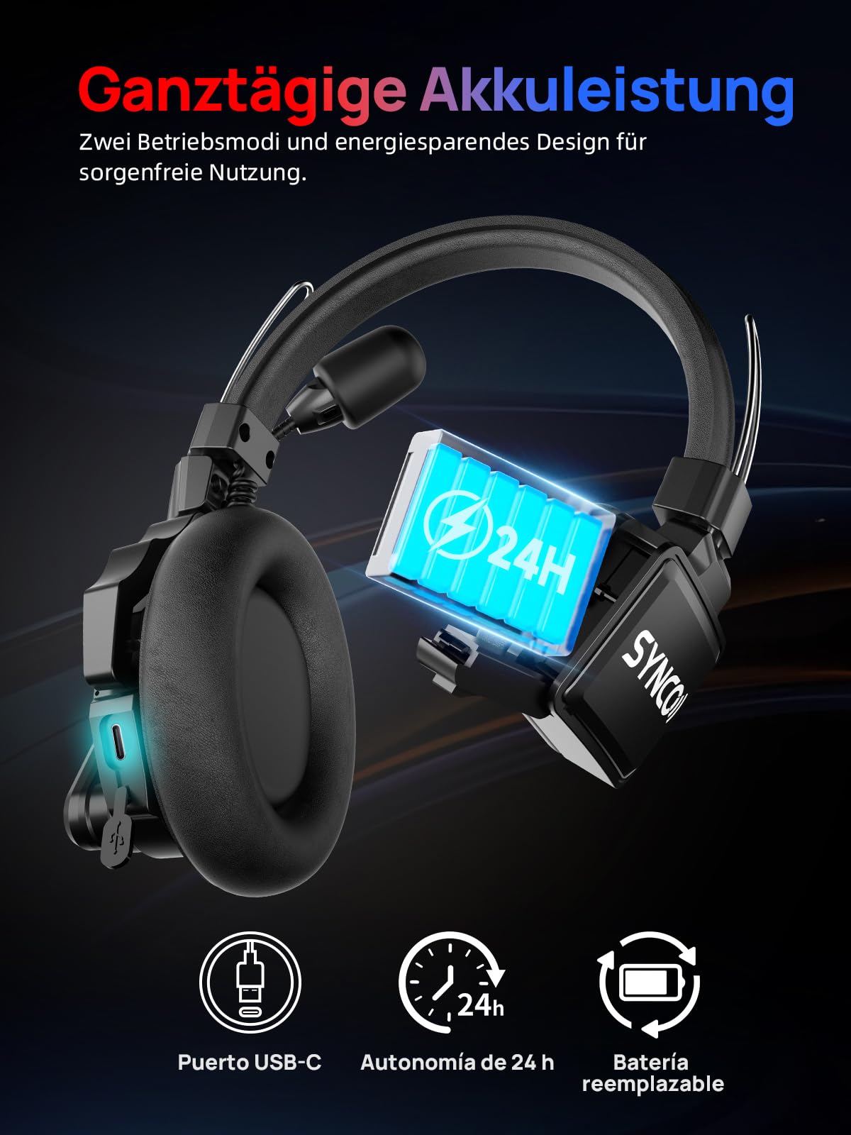 SYNCO Auriculares Intercomunicadores Inalámbricos, XTALK X5 2.4GHz Auriculares Inalámbricos Full Duplex con Comunicación de 24H 350M, Sistema de Intercomunicación con Monitoreo en Tiempo Real