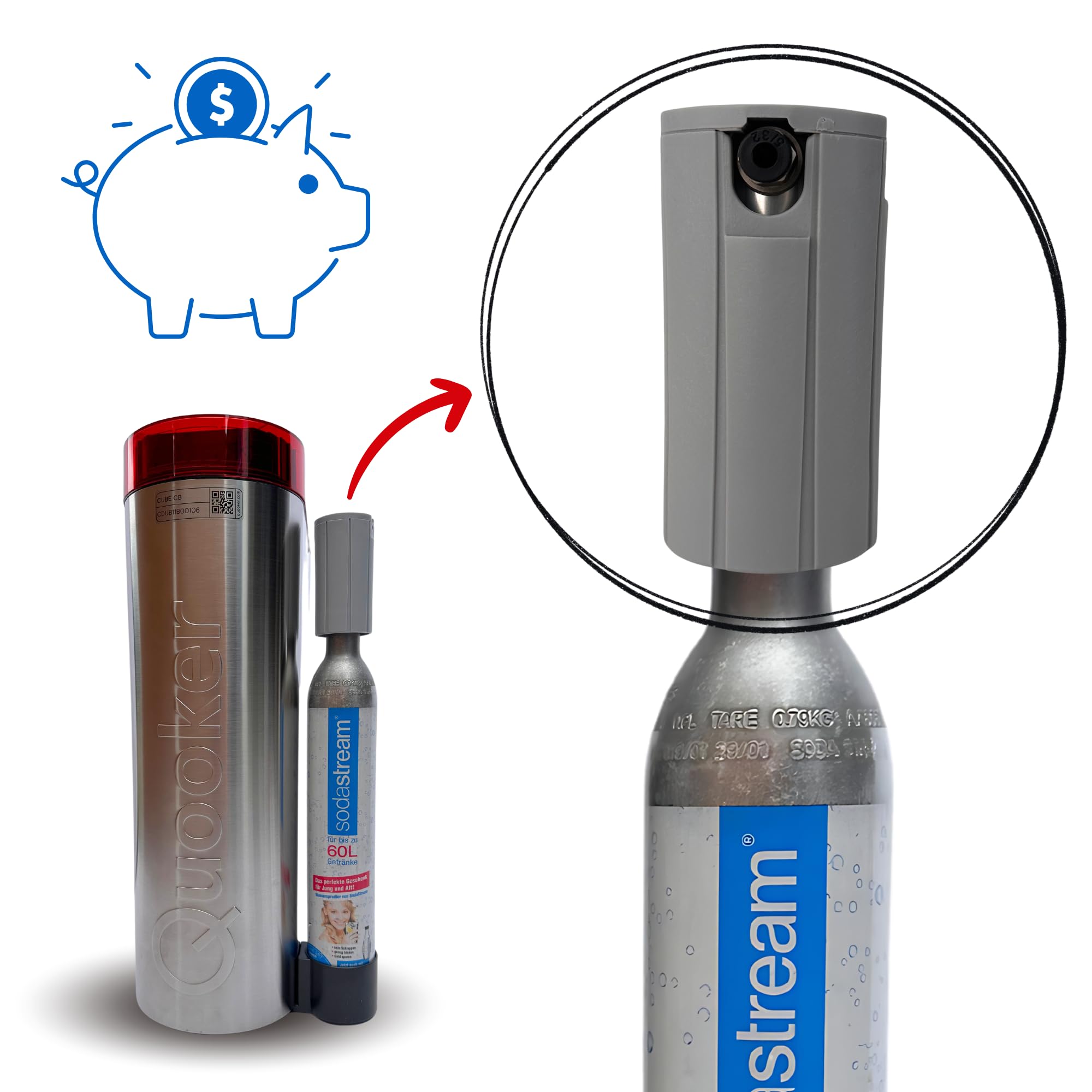 SPRUDELUX® CO2-drukregelaar 4 bar | kostenbesparing voor Cube-gebruikers | eenvoudige installatie | voor Cube bruiswatertoestel, kokende kraan Flex, Fusion, vervangt de kubuscilinder tot 425 g