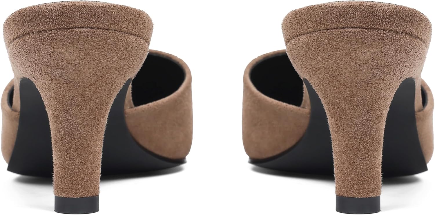 CELNEPHO Kitten Heels for Women Closed Square Toe Slip On Comfortable Dress Pumps Backless Casual Office Shoes Fashion Suede Mules - Image 5