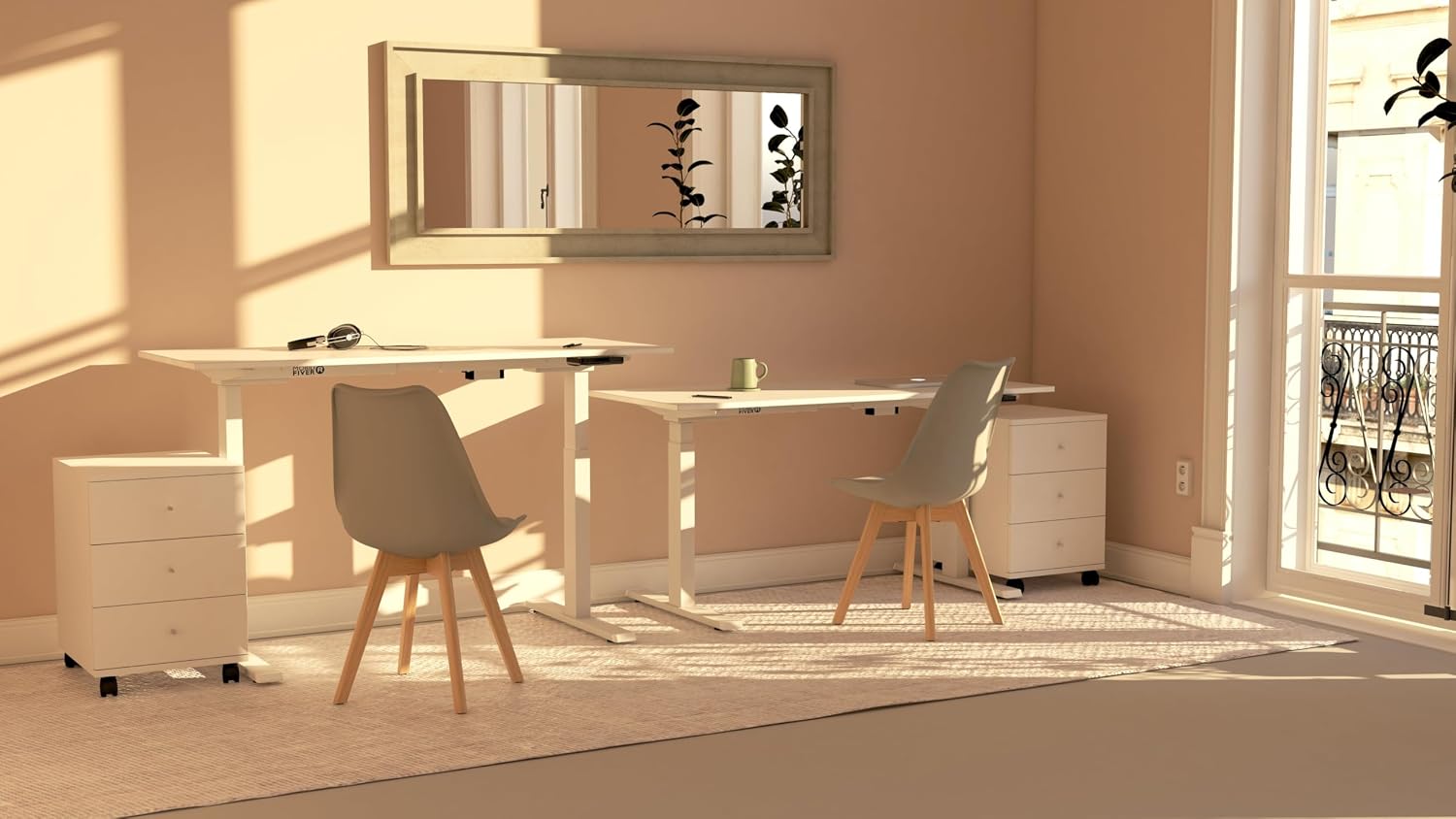 Mobili Fiver, Clara Electric Standing Desk 47.2 x 31.4 in Concrete Effect, White with White Legs