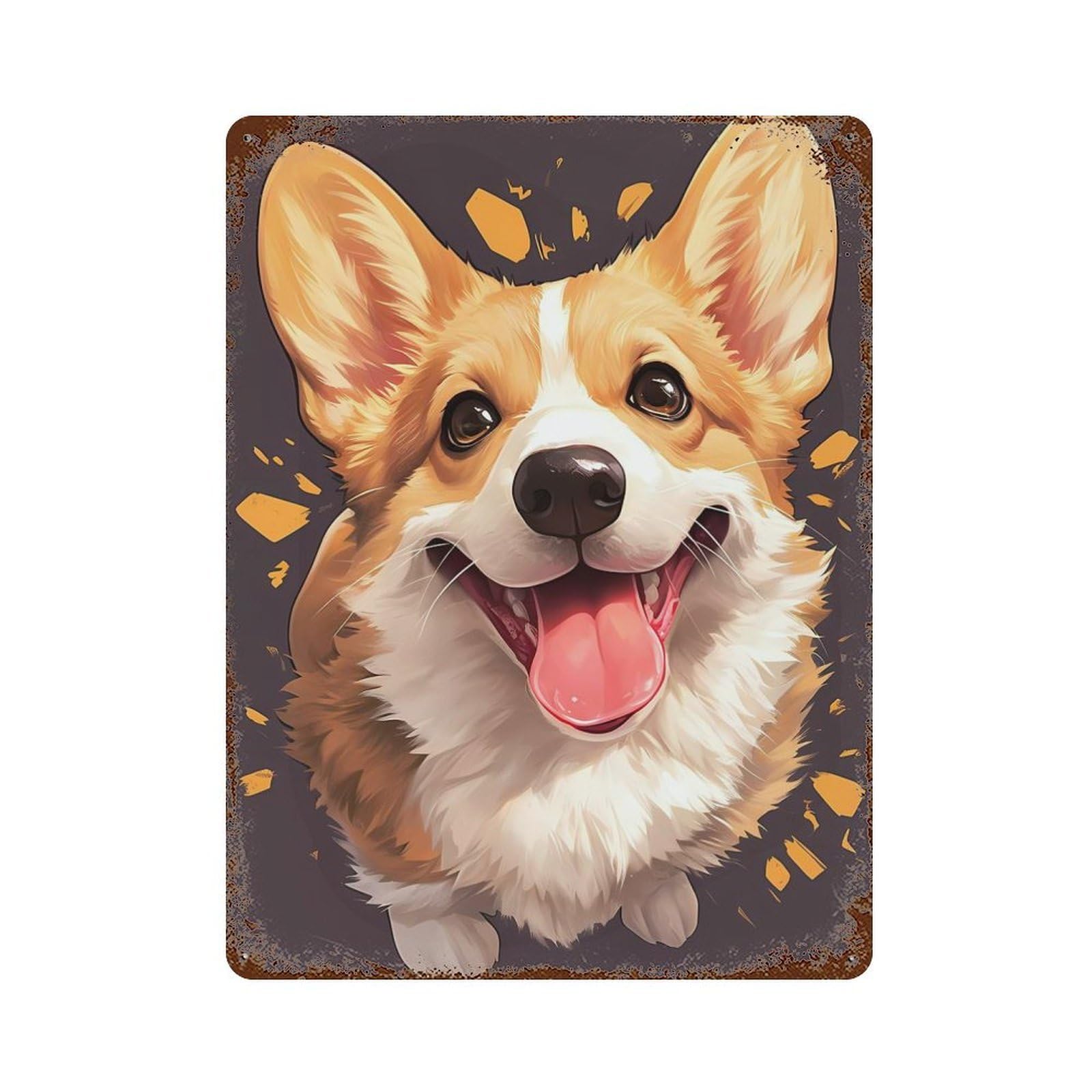 Happy Corgi Portrait Distressed Metal Wall Sign 15.7"x11.8", Ideal for Pub, Kitchen And Man Cave Decor