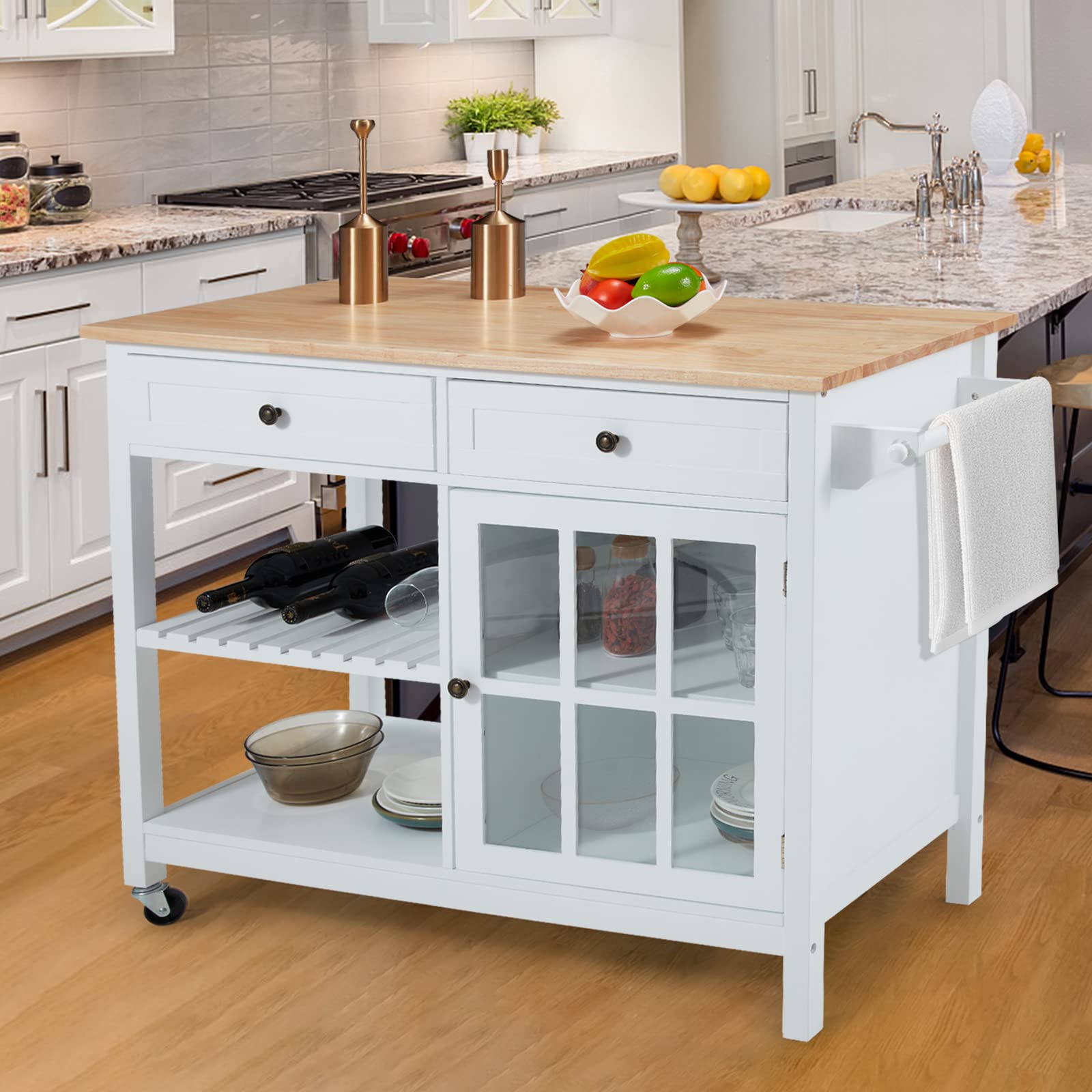 Buy Rolling Kitchen Island Cart with Storage, 42 Inch Wood op Kitchen