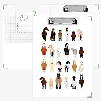 Breeds of Horse Clipboard with Storage for Office Desk, Gifts for Horse Lovers Women Padfolio with Clipboard for Nurses Teachers Students Supplies, 12.6 x 9.3 in