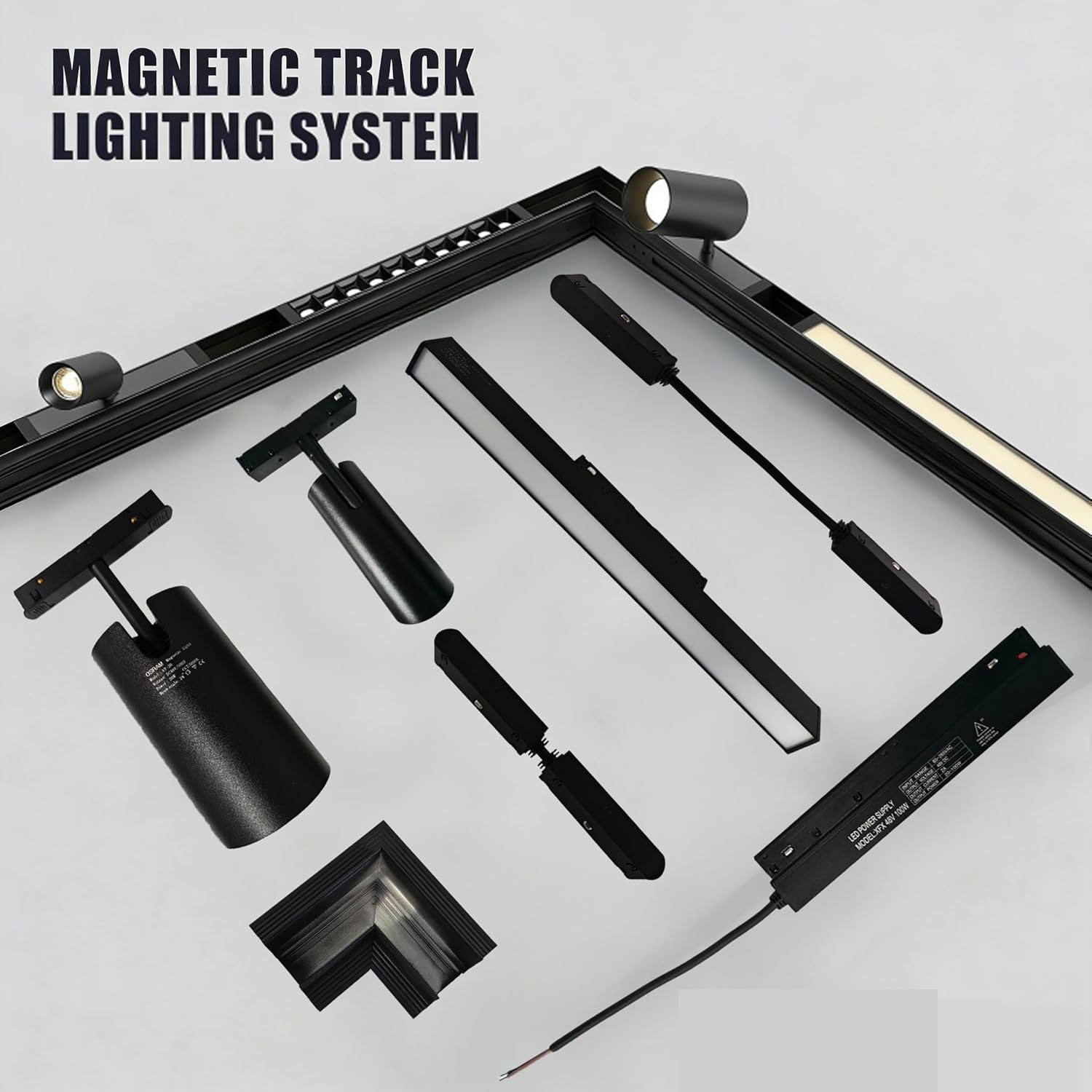 Recessed Magnetic Track Lighting Kit, 3.3ft Aluminum Rail with Adjustable Aircraft Wings, Gold-Plated Wires, Pre-Ceiling Easy Install, Modern Sleek Design for LED, for Home Office Store Gallery