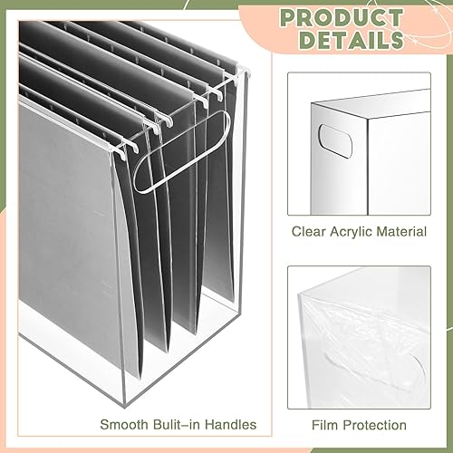 Miniatura 10 de Thenshop Organizador de archivos acrílicos de 3 piezas, caja de archivos de acrílico para escritorio con asa, carpeta para colgar, caja de archivo