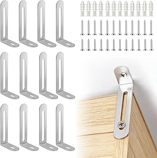 12 Pack Baby Proofing Anti Tip Furniture Anchors Kit - Heavy Duty Steel Wall Anchors for Dresser, Cabinet, Bookcase, Earthquake Safety & Pet Proofing in Nursery, Living Room（Silver）