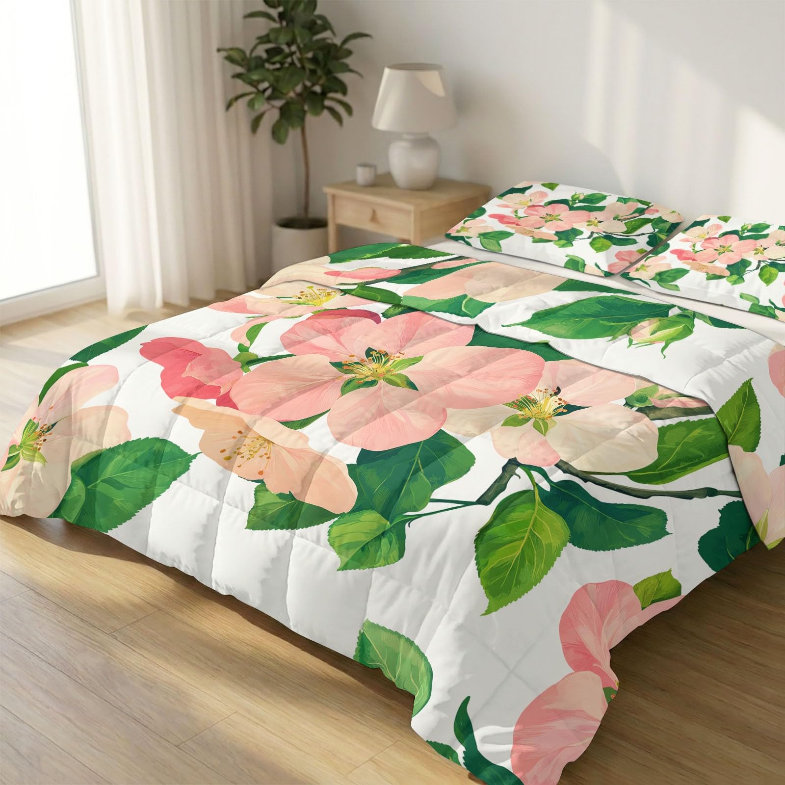 Edredón ligero 180x200 lavable para cama juvenil con estampado de flores