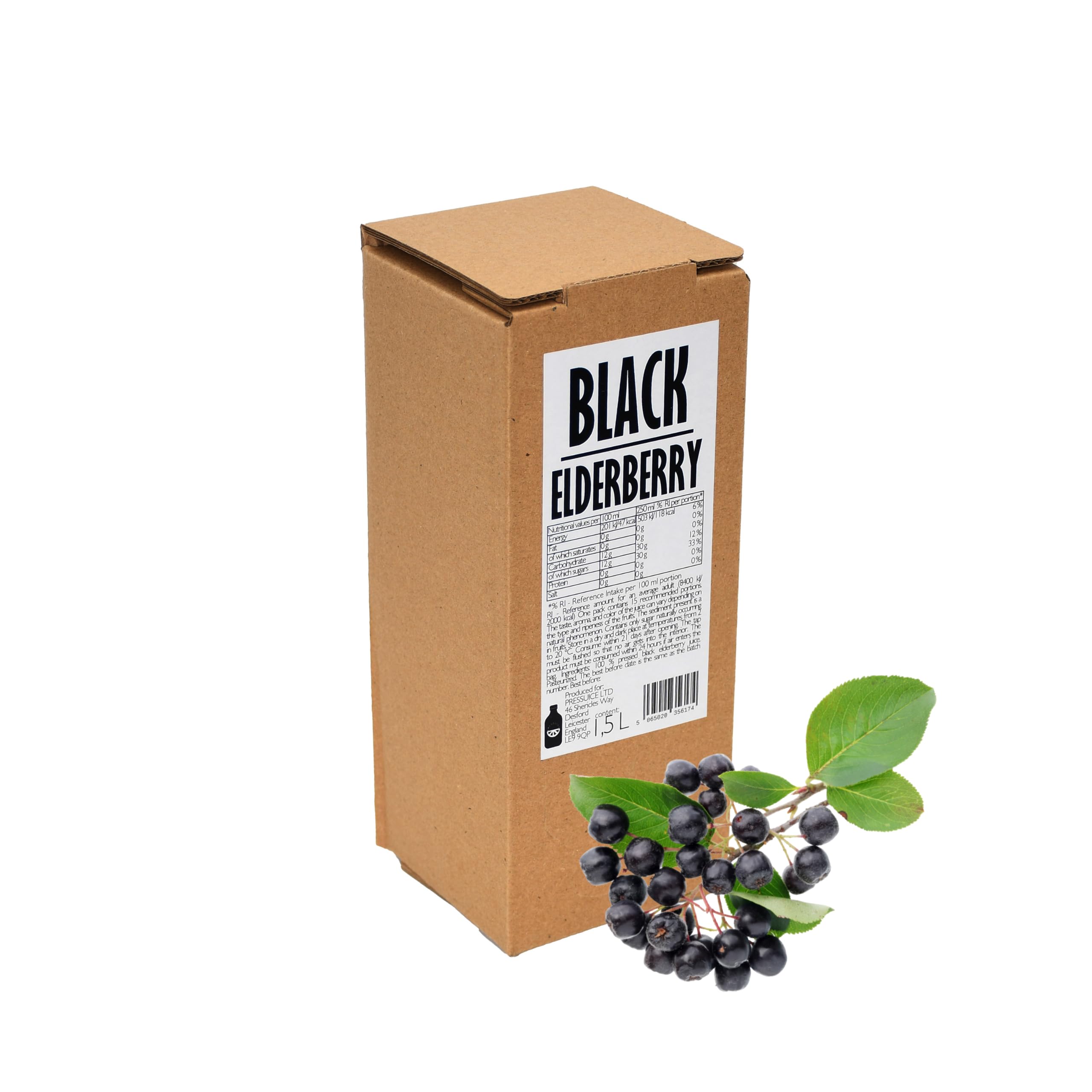 PRESSUICE - Fresh Black Elderberry Juice not from concentrate - 1 carton 1,5 liters Fruit Juices NFC - Pressed Black Elderberry Semi Sour Drink - No added Sugar - Natural Press - for Cocktails