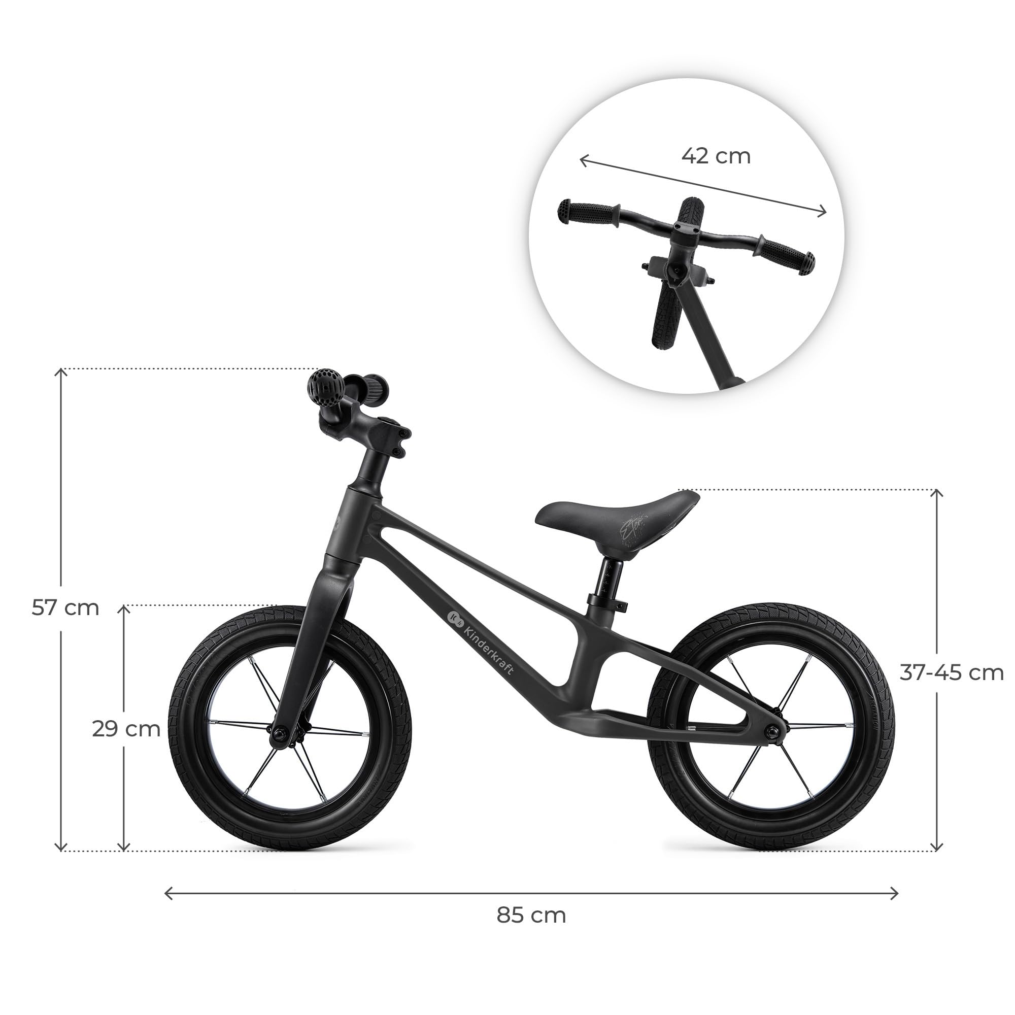 Kinderkraft ETER Draisienne jusqu'à 35 kg, vélo d'apprentissage léger, Roues de 12 ", Cadre en Nylon, Selle réglable en Hauteur, Direction limitée, poignées en Caoutchouc, Design Sportif