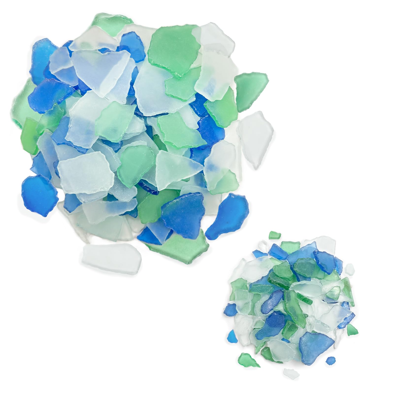 SNAIL GARDEN 21oz Different Sizes Glass Pieces for Crafts, Smooth Edges Frosted Seaglass Piece, Seaglass Beach for Party Decoration Home DIY Craft (White, Green and Blue)