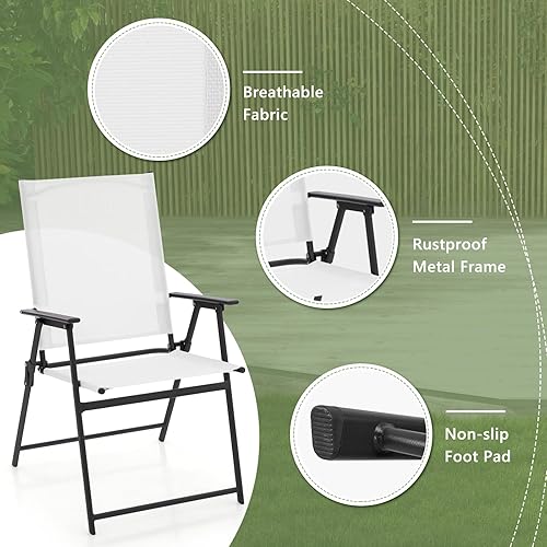 Miniatura 6 de Giantex Juego de 2 sillas plegables para patio, sillas de comedor portátiles al aire libre con marco de metal inoxidable, para césped, porche