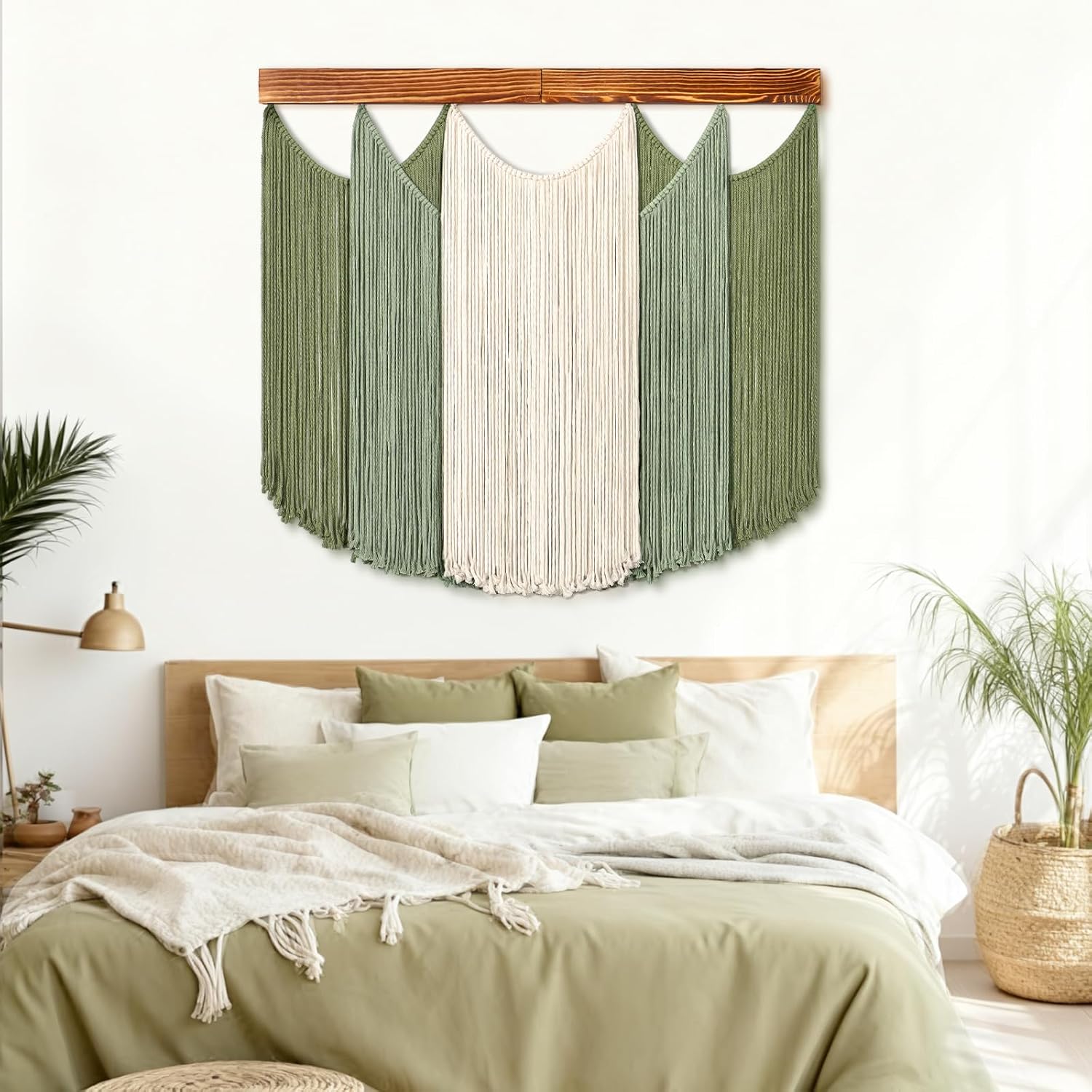 Dremisland Macrame Wall Hanging Dip-Dyed Large Boho Wall Decor Yarn Tapestry Handmade Sage Green Woven Tapestry Wall Art Decorations for Bedroom Living Room Nursery Apartment 31.5"x29.5"