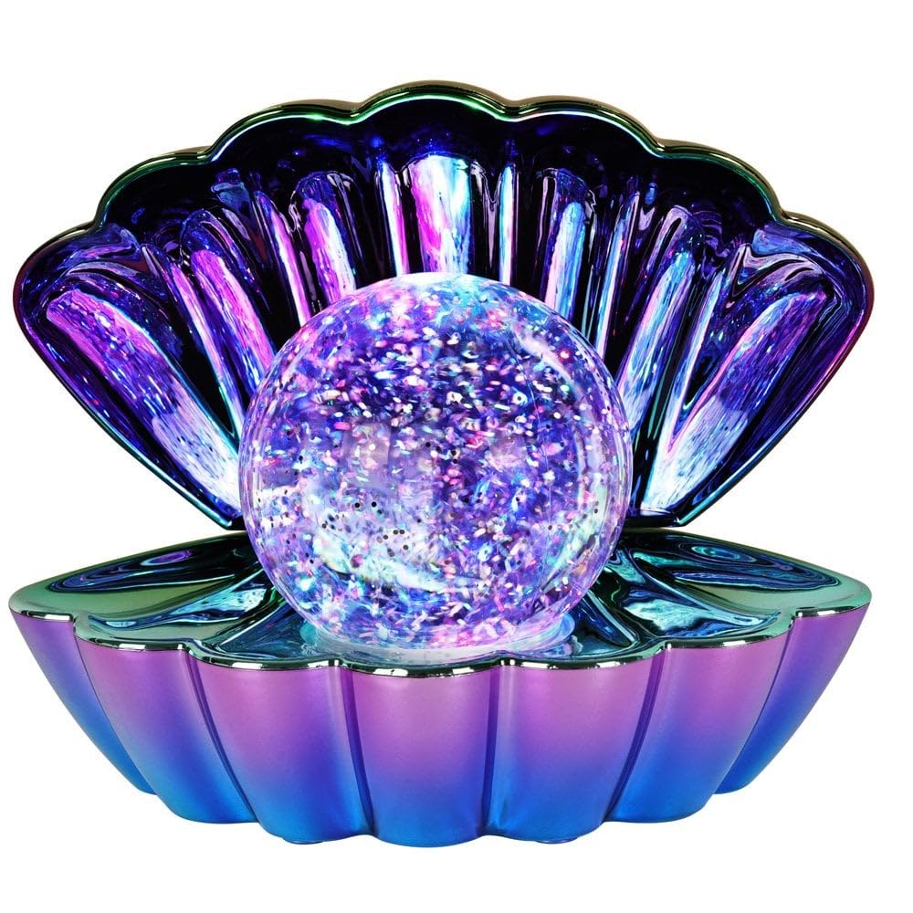 Dnaaz Opalescent.Metallic-Col.Ch'g Clam wt Glitter Pearl Sea Shell LED Colour Changing Lamp